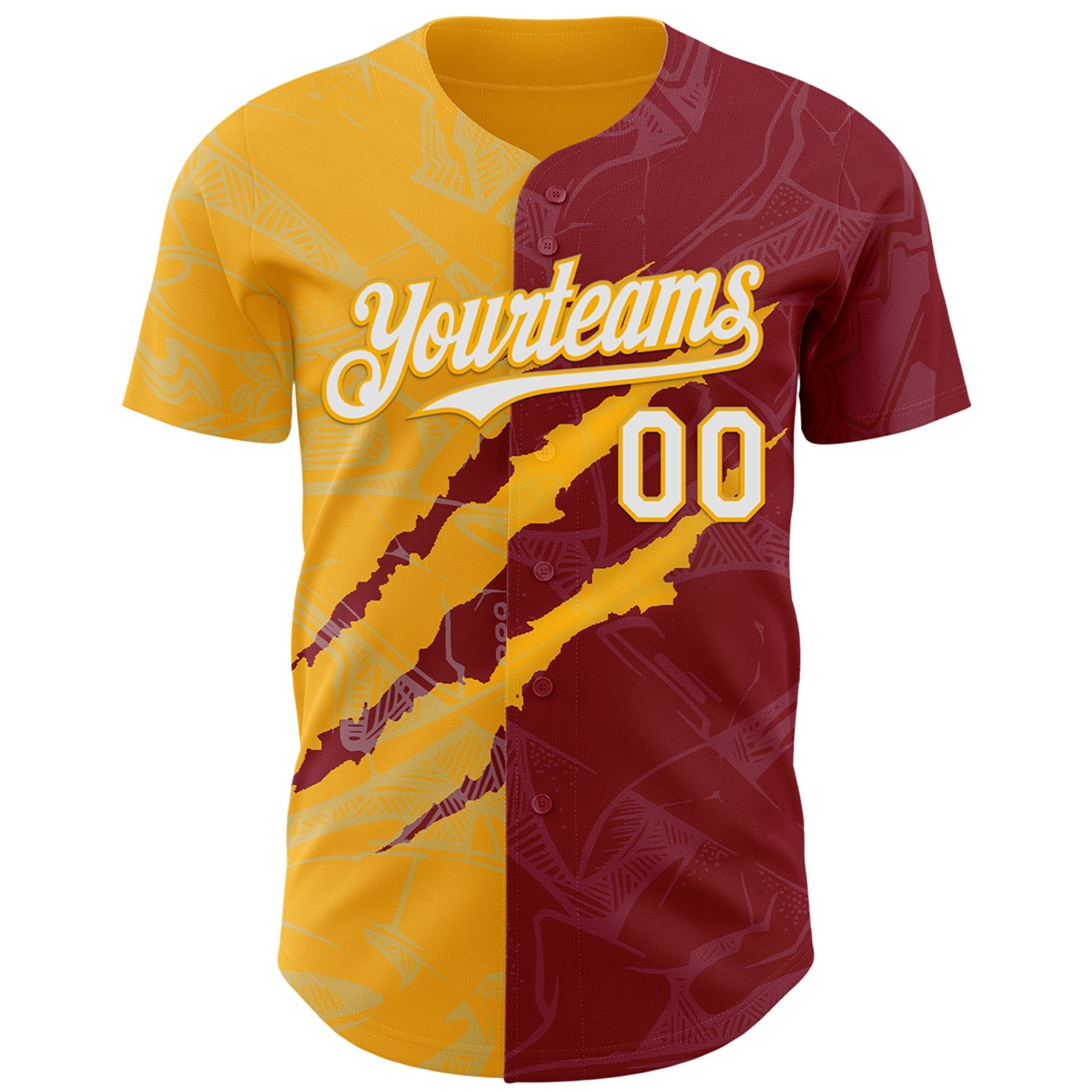 Custom Graffiti Pattern White Crimson-Gold 3D Scratch Authentic Baseball Jersey view 2