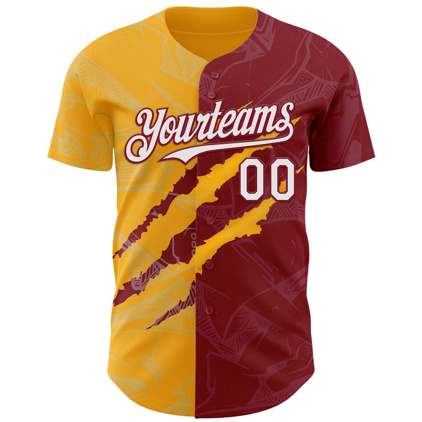 Custom Graffiti Pattern White Crimson-Gold 3D Scratch Authentic Baseball Jersey view 2