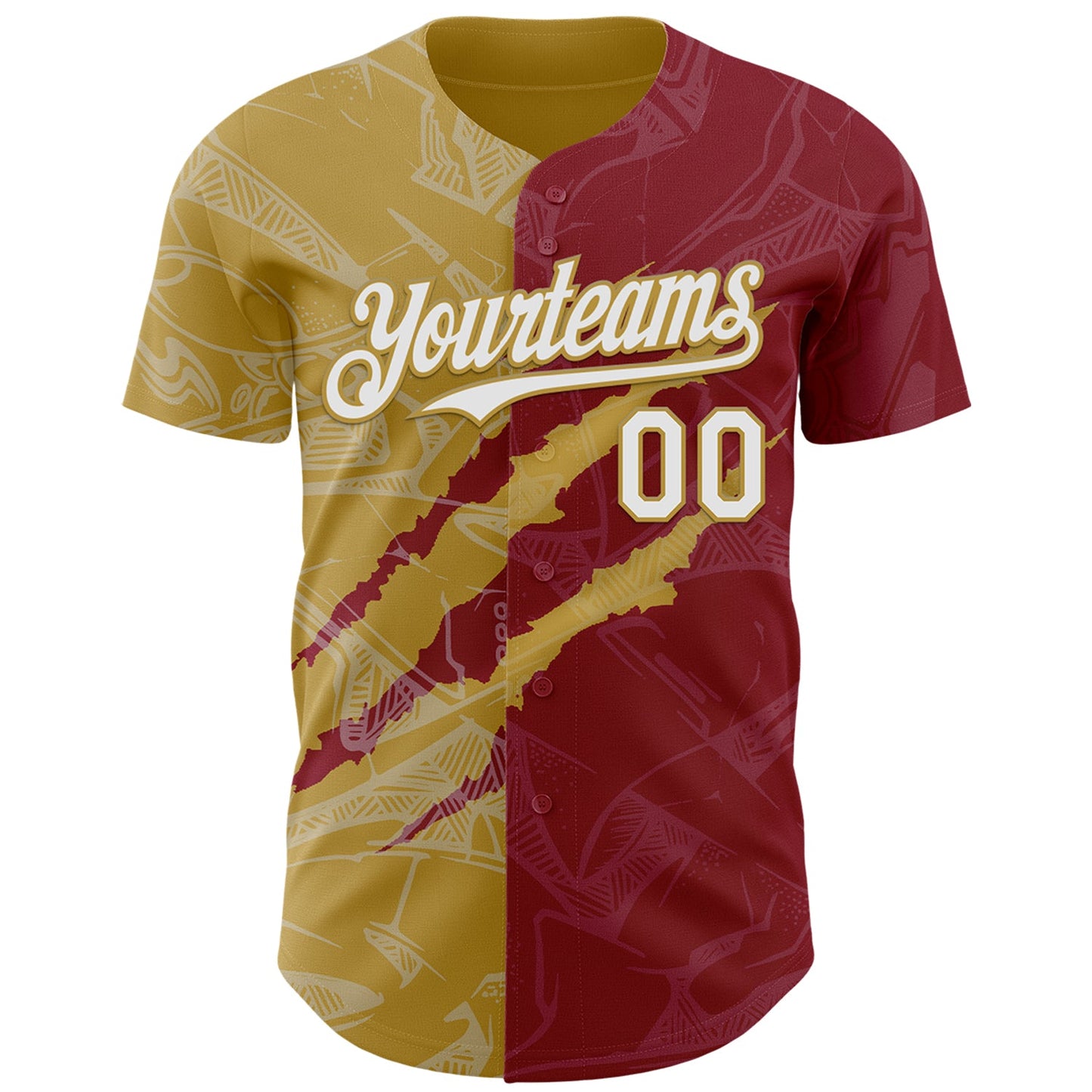Custom Graffiti Pattern White Crimson-Old Gold 3D Scratch Authentic Baseball Jersey view 2