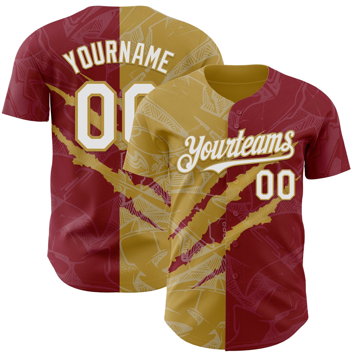 Custom Graffiti Pattern White Crimson-Old Gold 3D Scratch Authentic Baseball Jersey - Main View