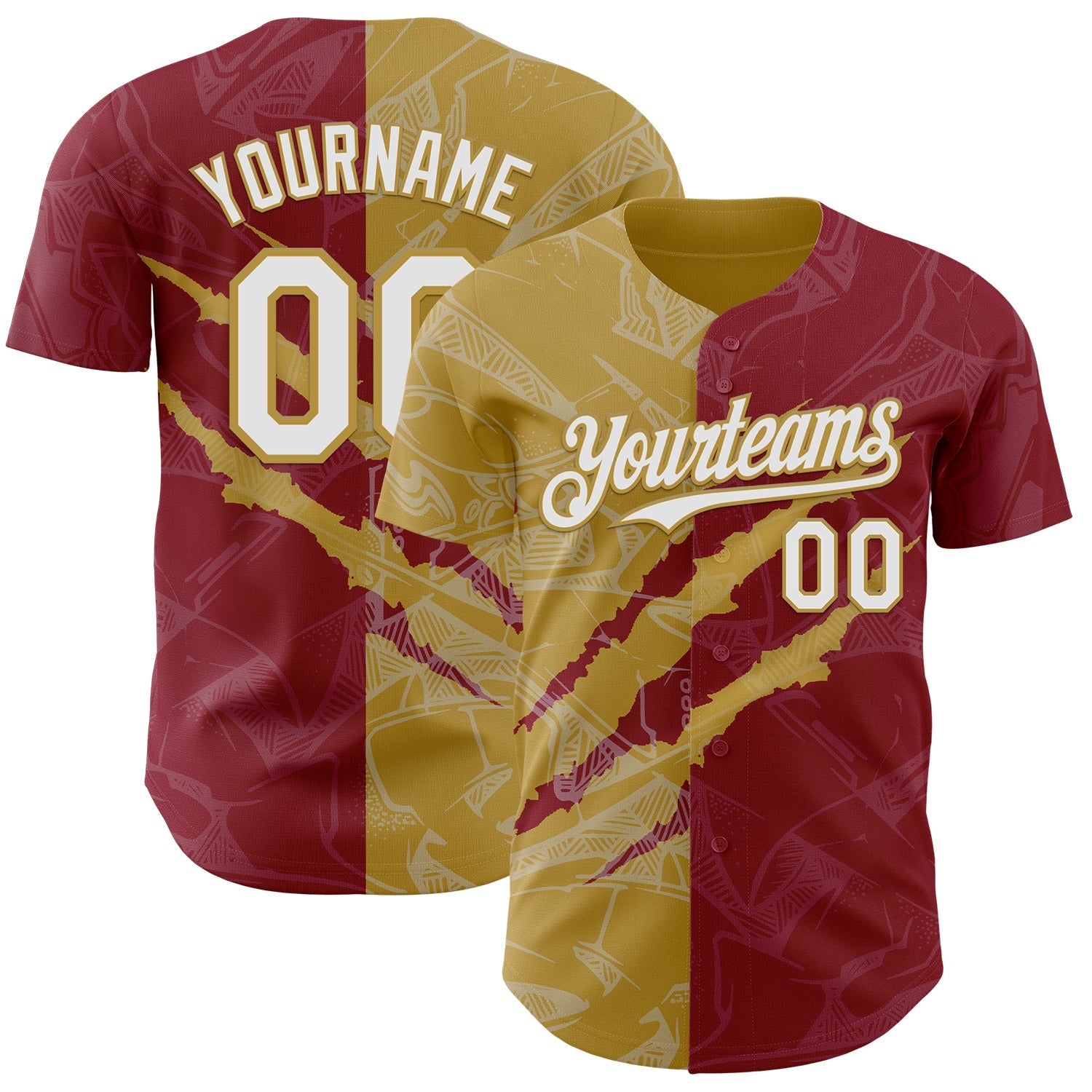 Custom Graffiti Pattern White Crimson-Old Gold 3D Scratch Authentic Baseball Jersey - Main View