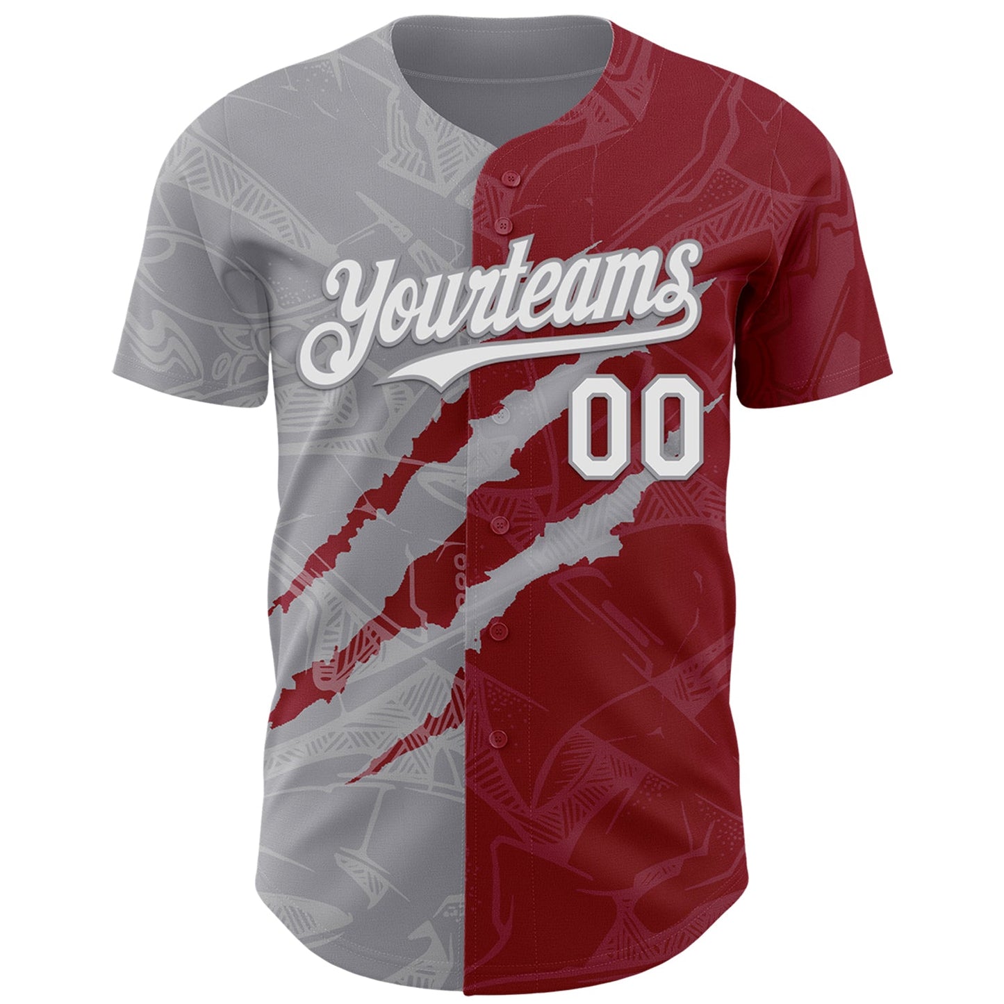 Custom Graffiti Pattern White Crimson-Gray 3D Scratch Authentic Baseball Jersey view 2