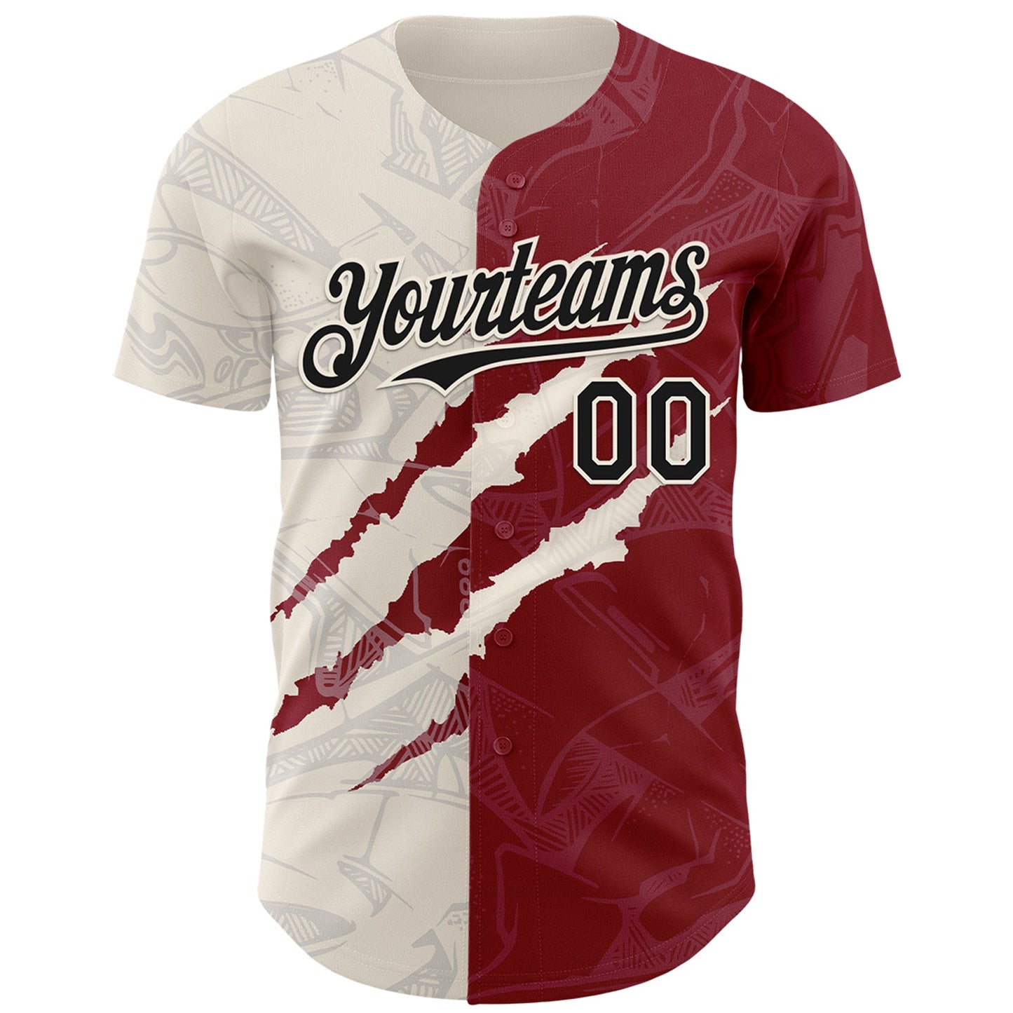 Custom Graffiti Pattern Black Crimson-Cream 3D Scratch Authentic Baseball Jersey view 2