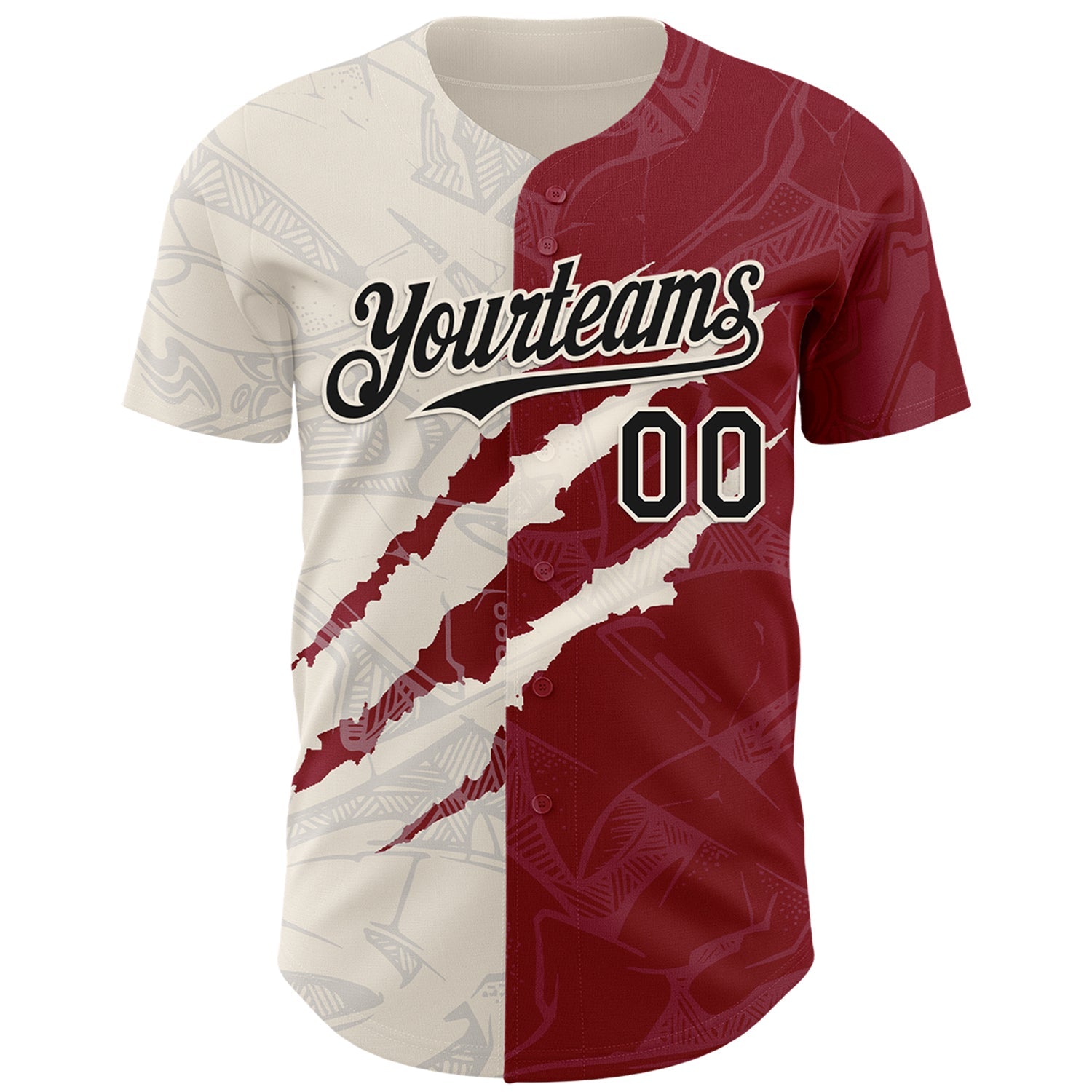 Custom Graffiti Pattern Black Crimson-Cream 3D Scratch Authentic Baseball Jersey view 2