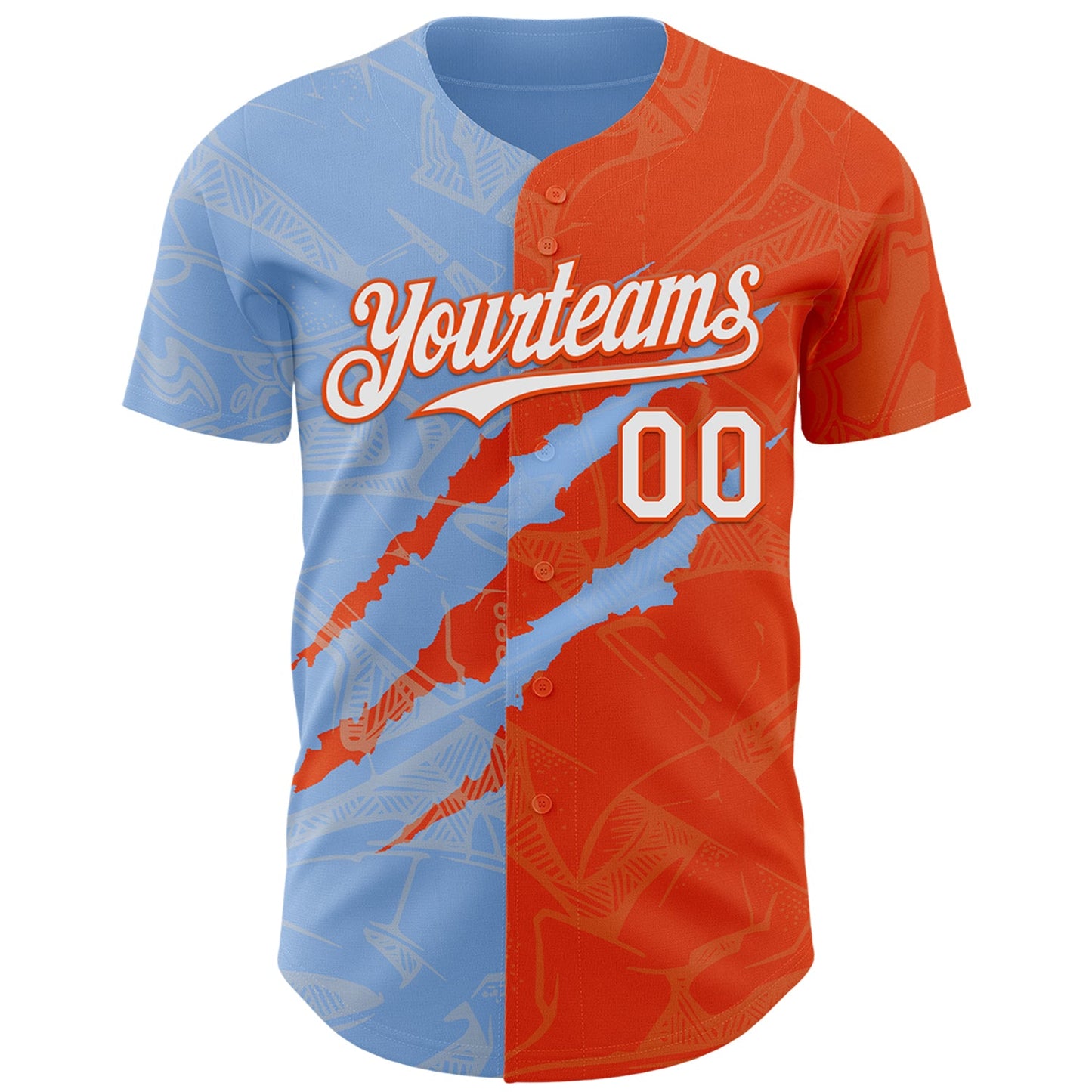 Custom Graffiti Pattern White Orange-Light Blue 3D Scratch Authentic Baseball Jersey view 2