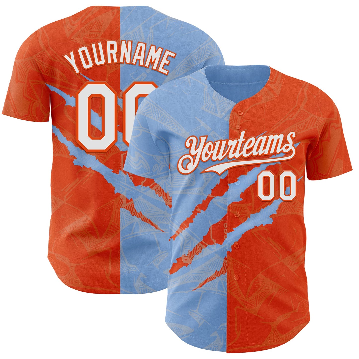 Custom Graffiti Pattern White Orange-Light Blue 3D Scratch Authentic Baseball Jersey - Main View