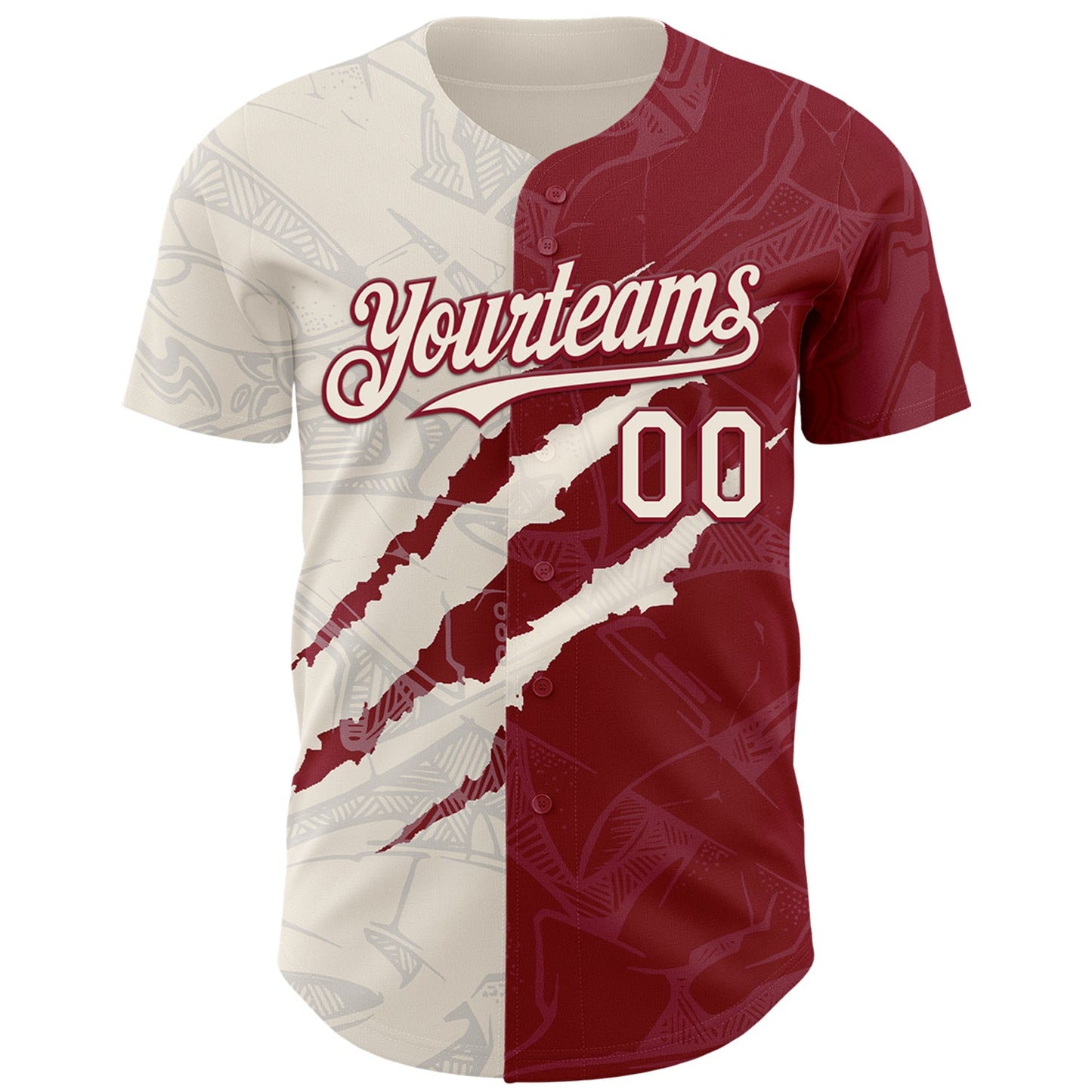 Custom Graffiti Pattern Cream-Crimson 3D Scratch Authentic Baseball Jersey view 2