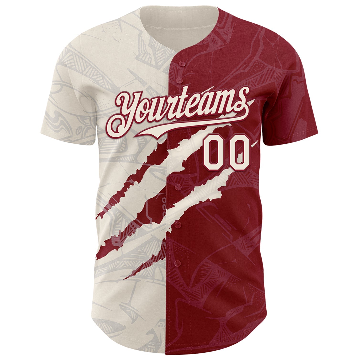 Custom Graffiti Pattern Cream-Crimson 3D Scratch Authentic Baseball Jersey view 2