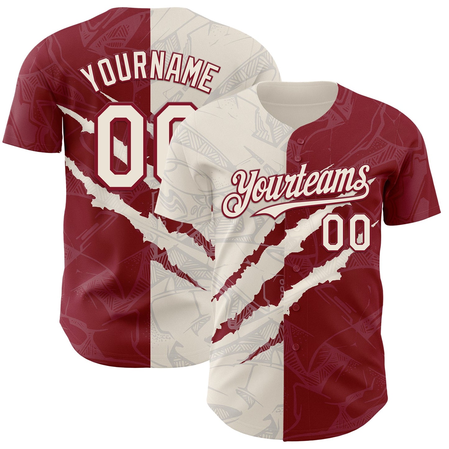 Custom Graffiti Pattern Cream-Crimson 3D Scratch Authentic Baseball Jersey - Main View
