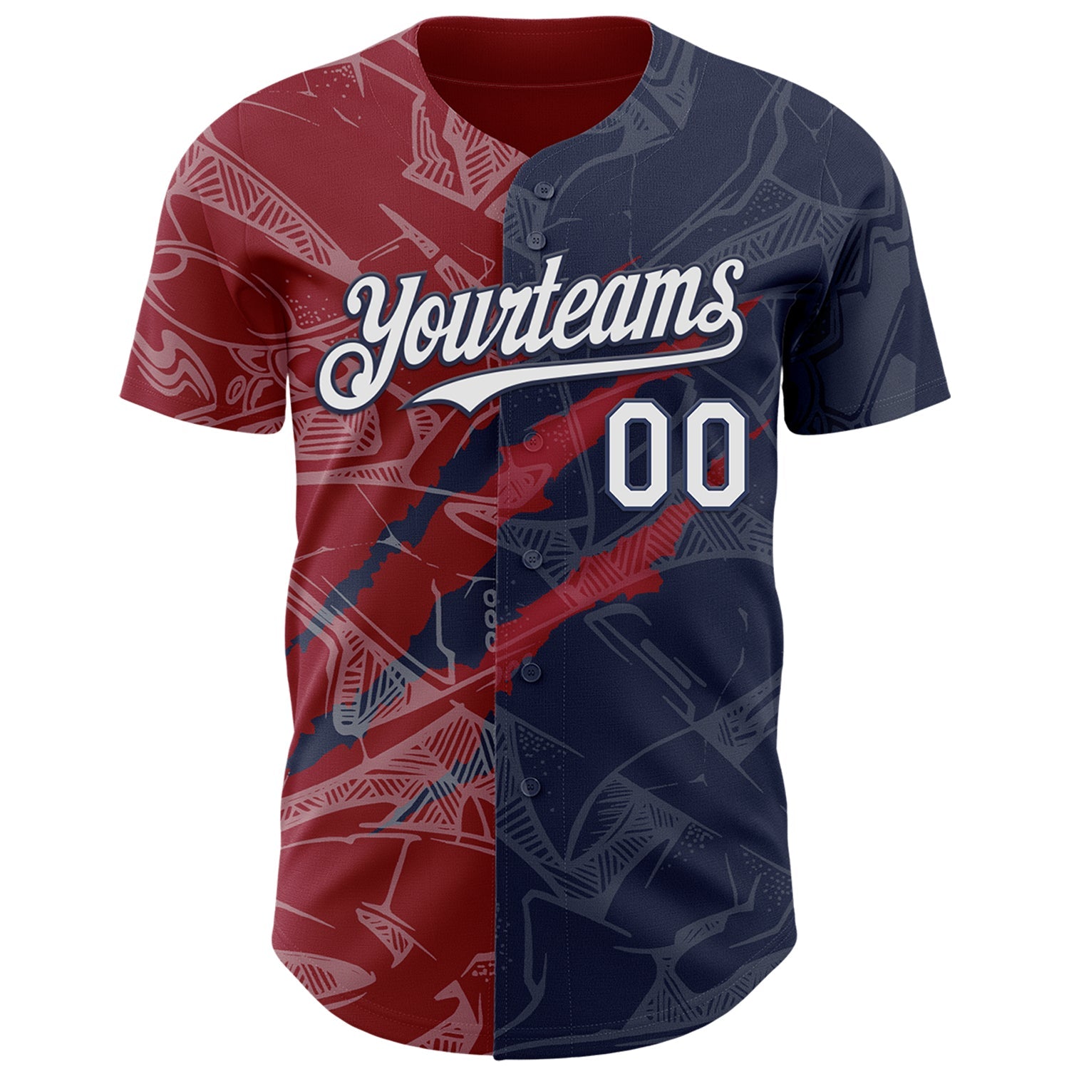 Custom Graffiti Pattern White Navy-Crimson 3D Scratch Authentic Baseball Jersey view 2