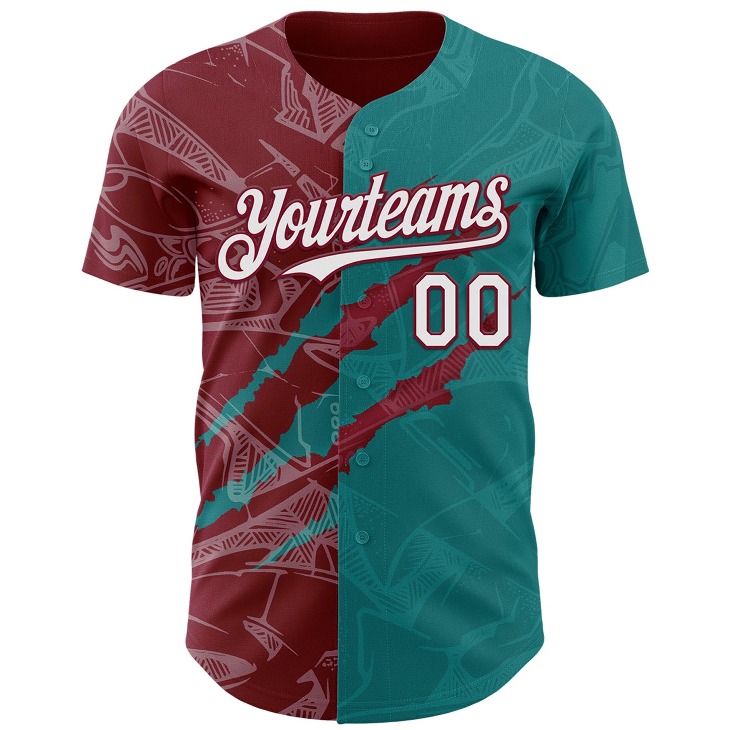 Custom Graffiti Pattern White Teal-Crimson 3D Scratch Authentic Baseball Jersey view 2