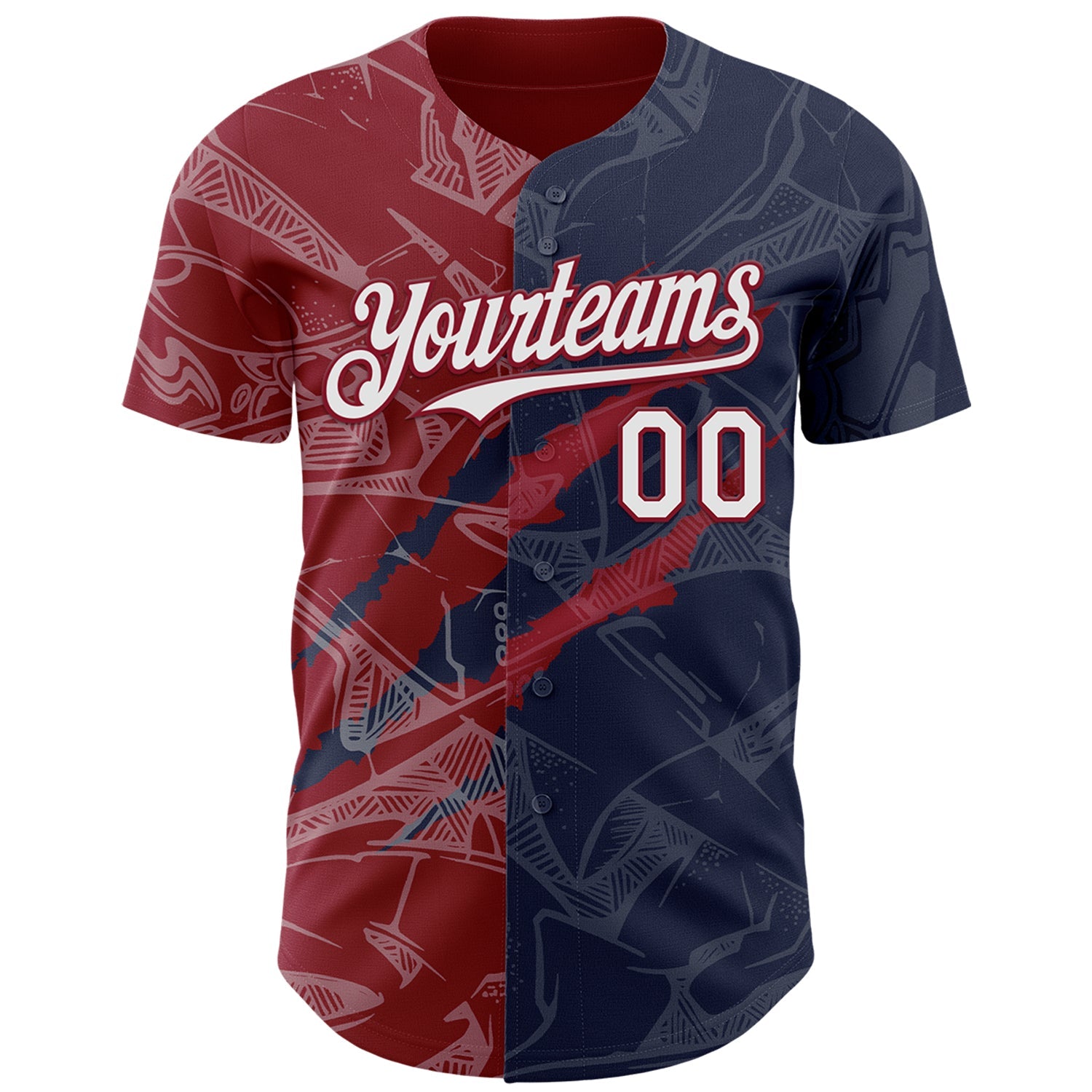 Custom Graffiti Pattern White Navy-Crimson 3D Scratch Authentic Baseball Jersey view 2