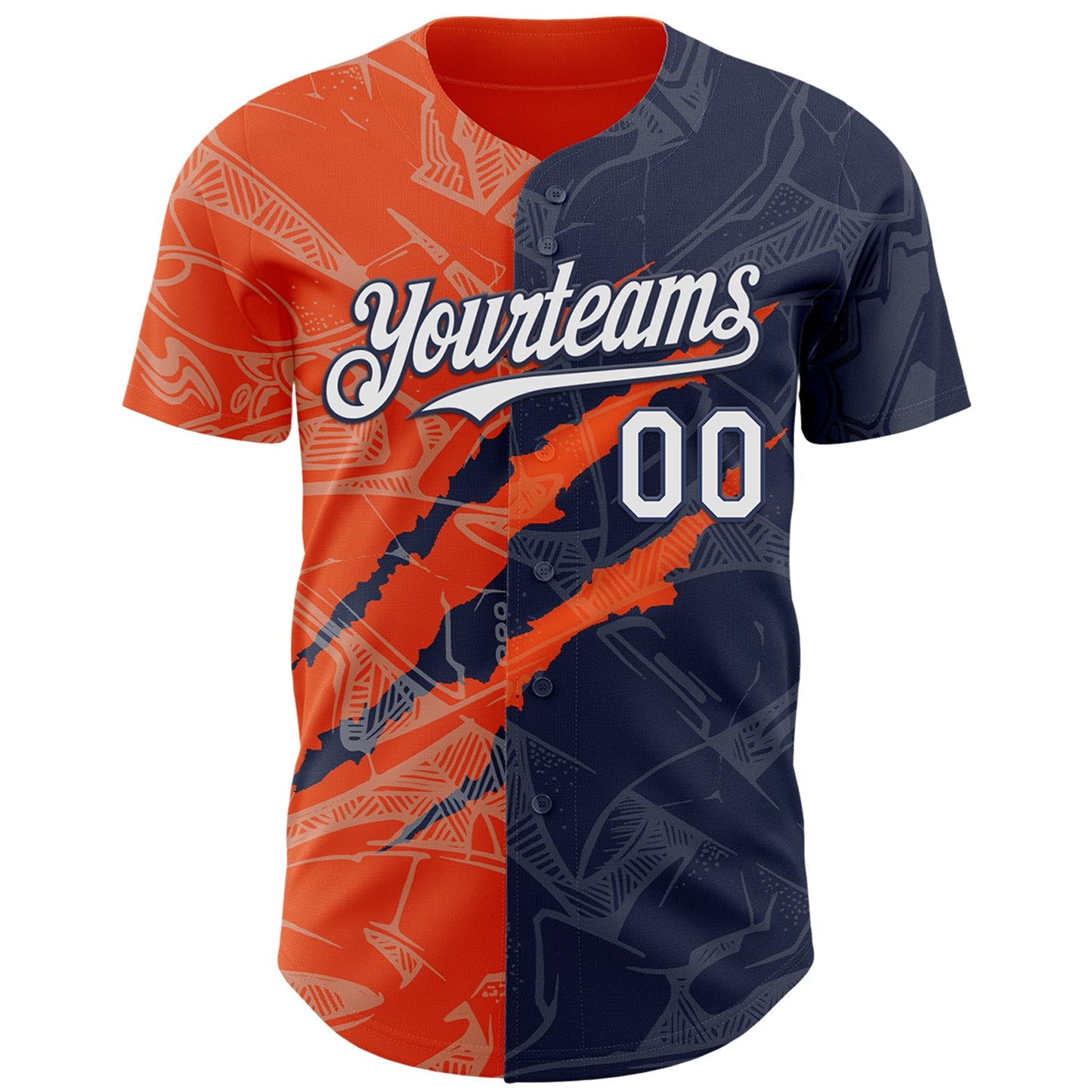 Custom Graffiti Pattern White Navy-Orange 3D Scratch Authentic Baseball Jersey view 2