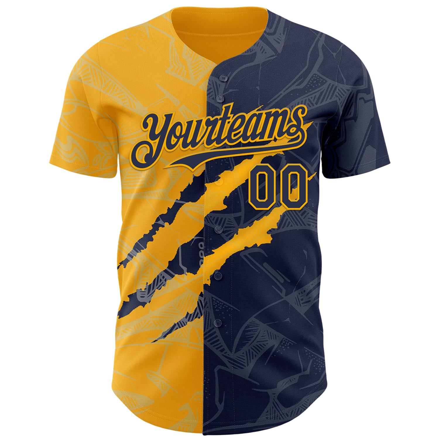 Custom Graffiti Pattern Navy-Gold 3D Scratch Authentic Baseball Jersey view 2