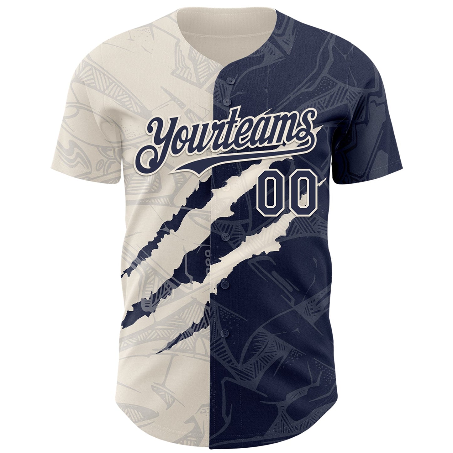 Custom Graffiti Pattern Navy-Cream 3D Scratch Authentic Baseball Jersey view 2
