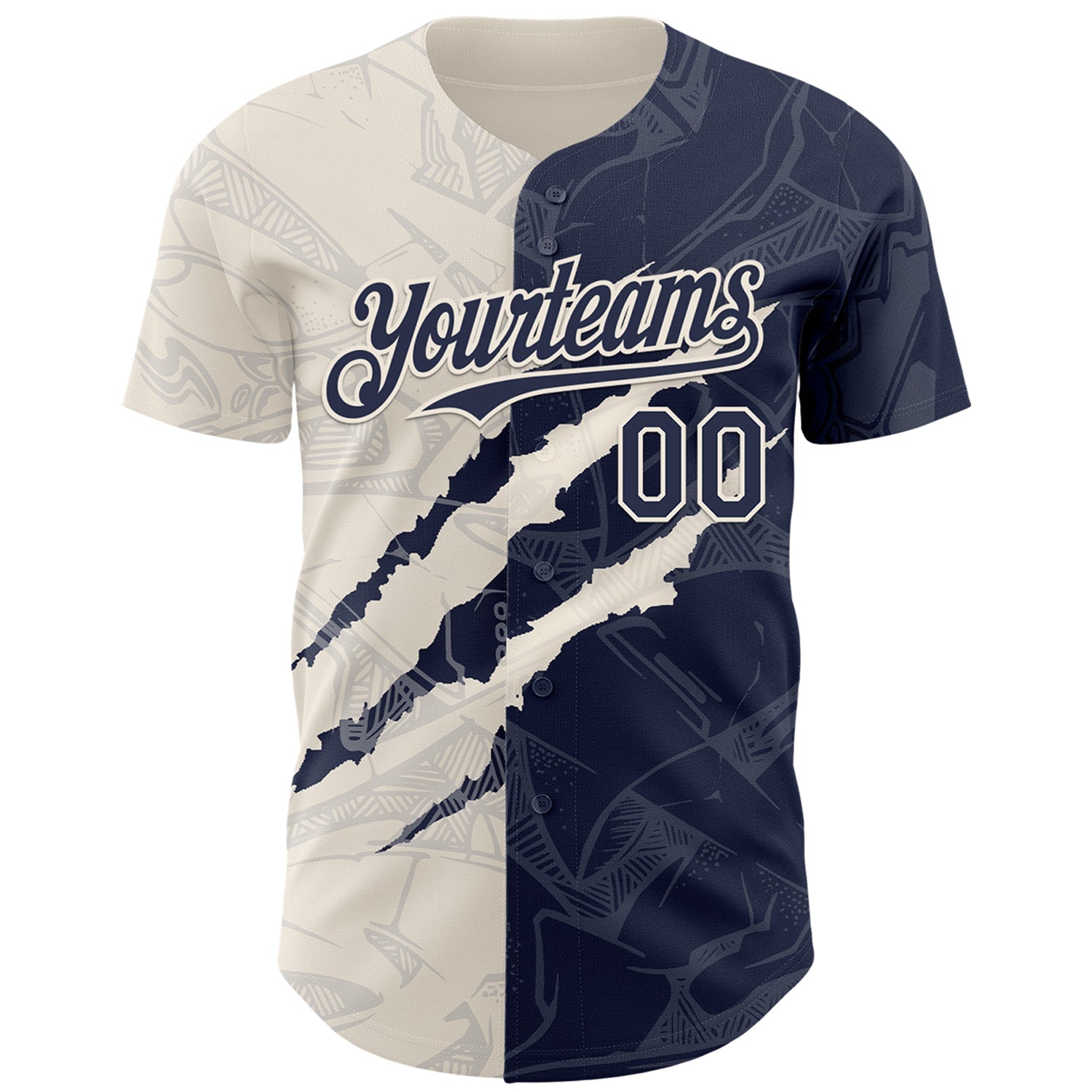 Custom Graffiti Pattern Navy-Cream 3D Scratch Authentic Baseball Jersey view 2