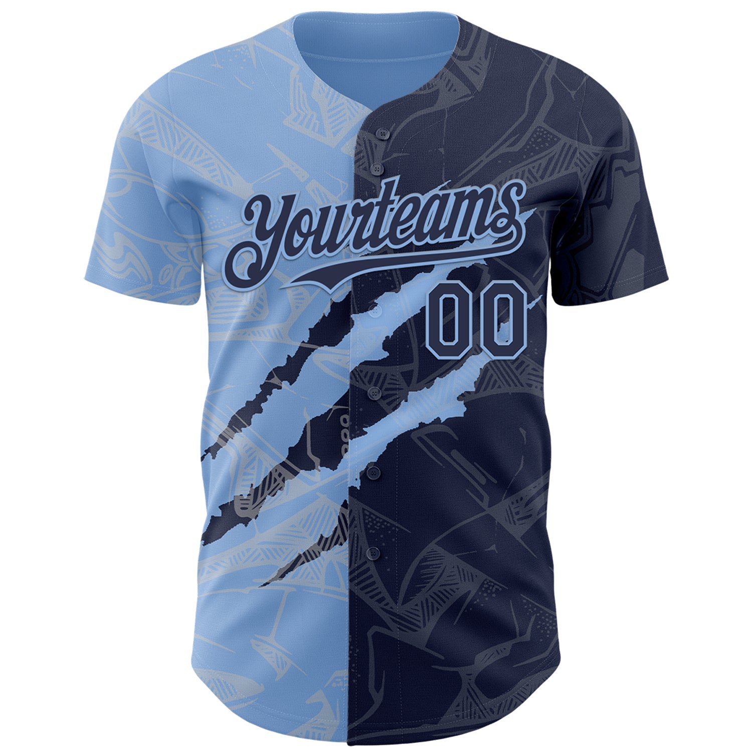 Custom Graffiti Pattern Navy-Light Blue 3D Scratch Authentic Baseball Jersey view 2