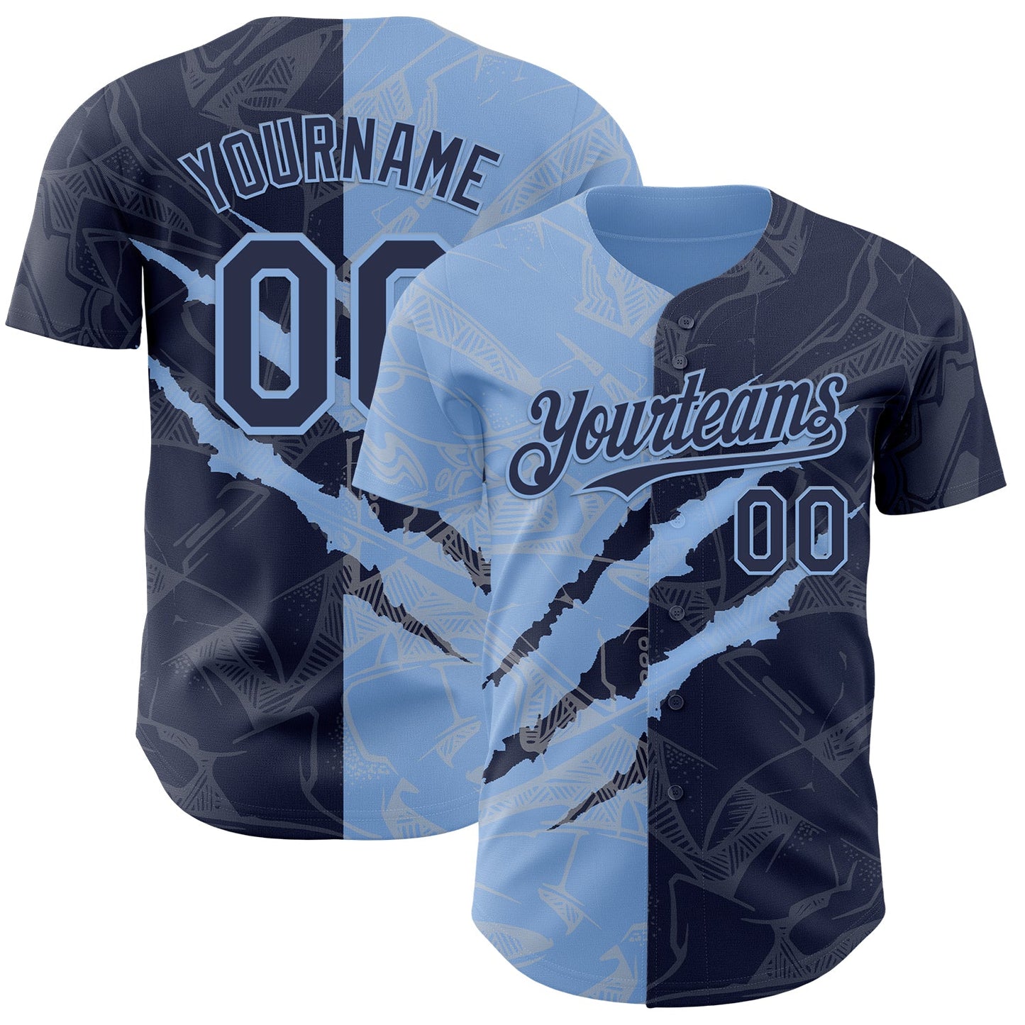 Custom Graffiti Pattern Navy-Light Blue 3D Scratch Authentic Baseball Jersey - Main View