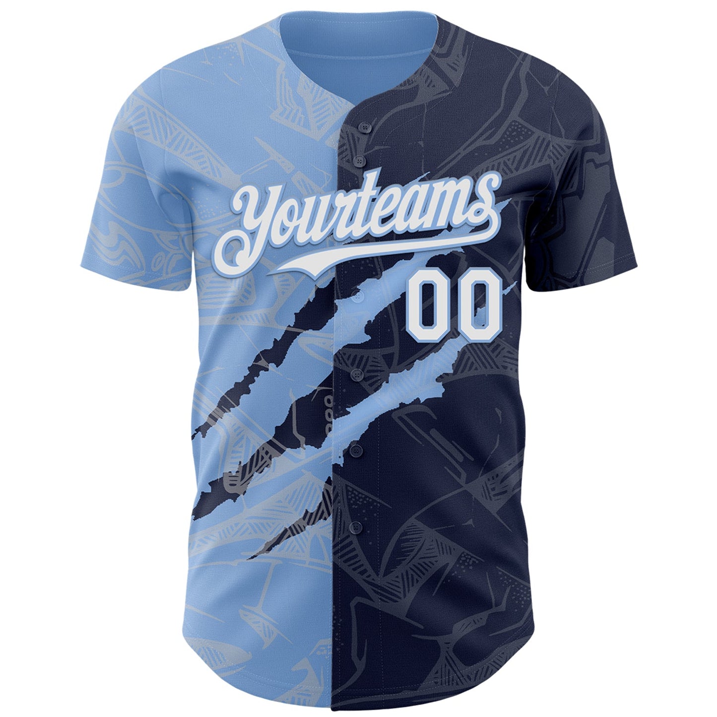Custom Graffiti Pattern White Navy-Light Blue 3D Scratch Authentic Baseball Jersey view 2