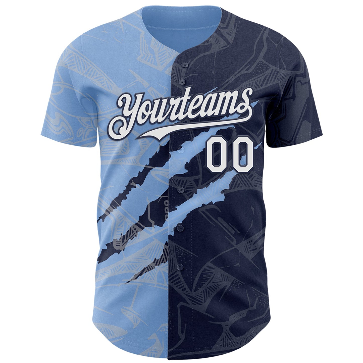 Custom Graffiti Pattern White Navy-Light Blue 3D Scratch Authentic Baseball Jersey view 2