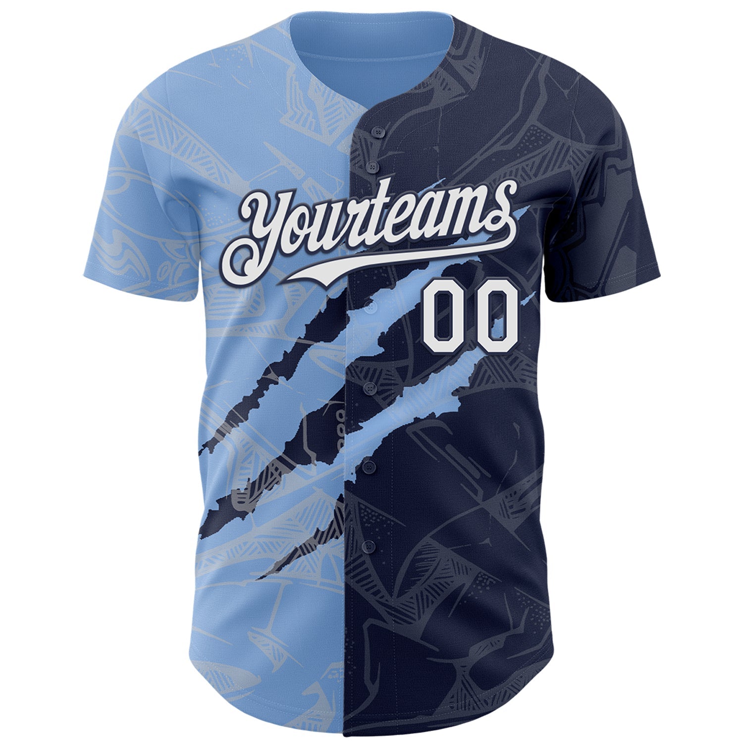 Custom Graffiti Pattern White Navy-Light Blue 3D Scratch Authentic Baseball Jersey view 2