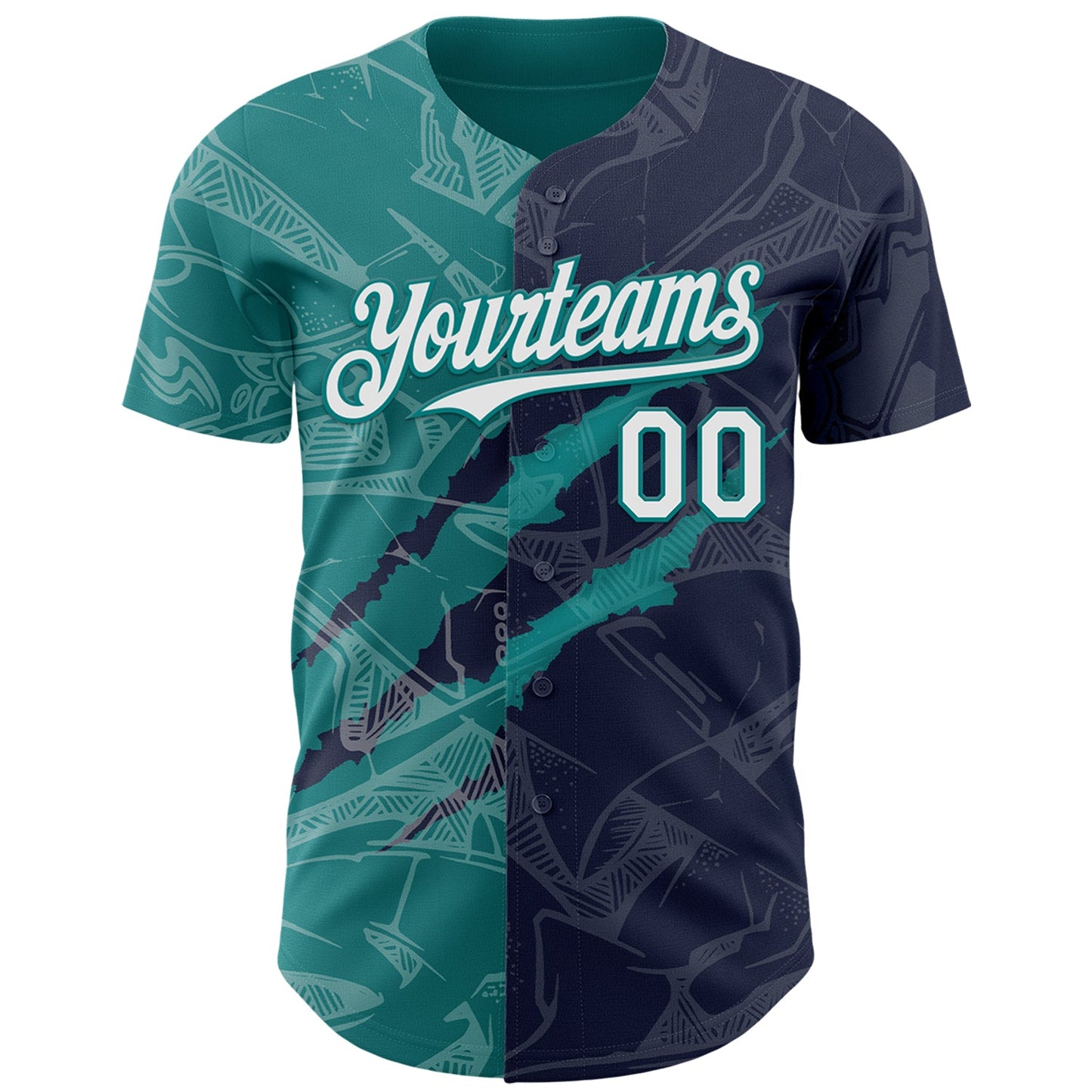 Custom Graffiti Pattern White Navy-Teal 3D Scratch Authentic Baseball Jersey view 2