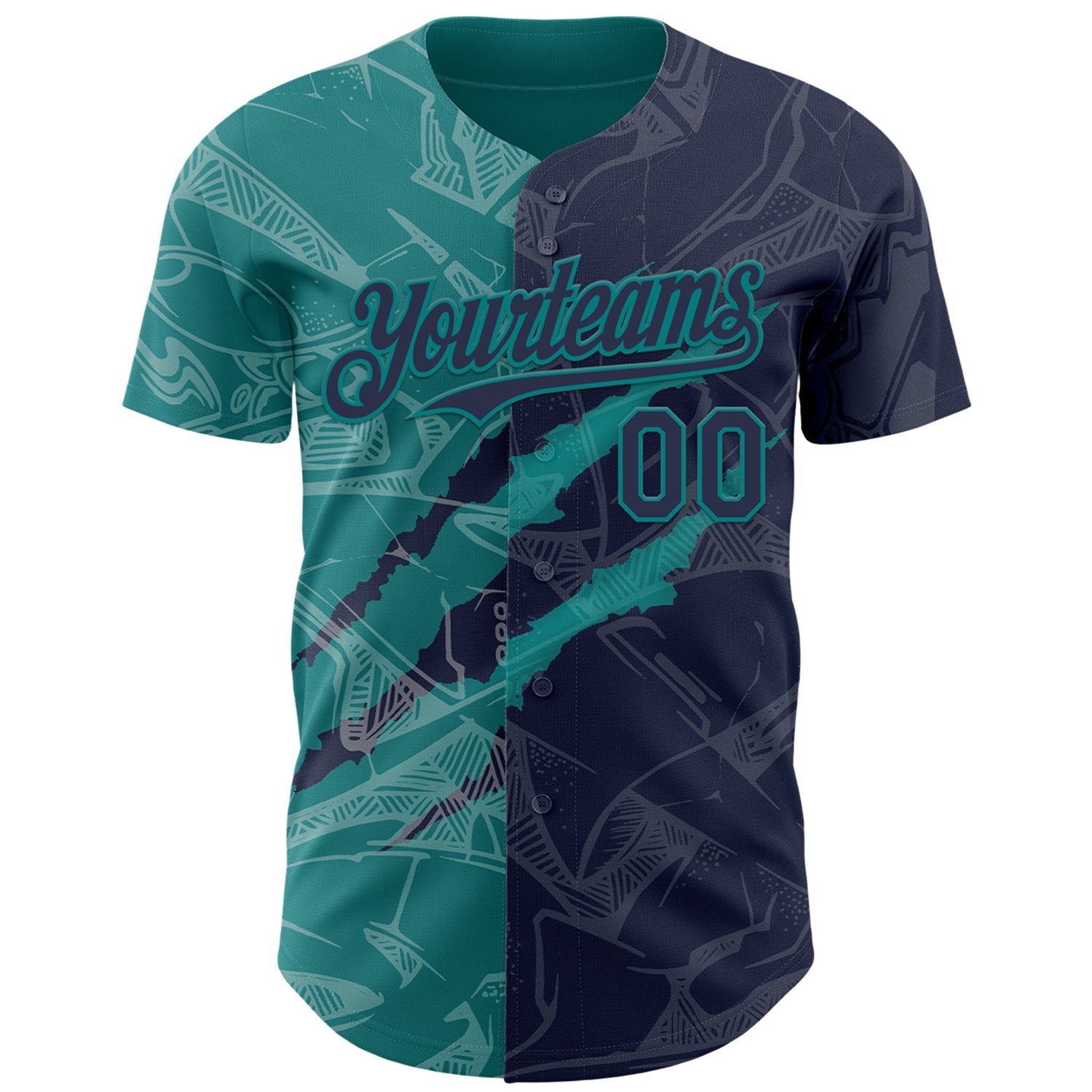 Custom Graffiti Pattern Navy-Teal 3D Scratch Authentic Baseball Jersey view 2