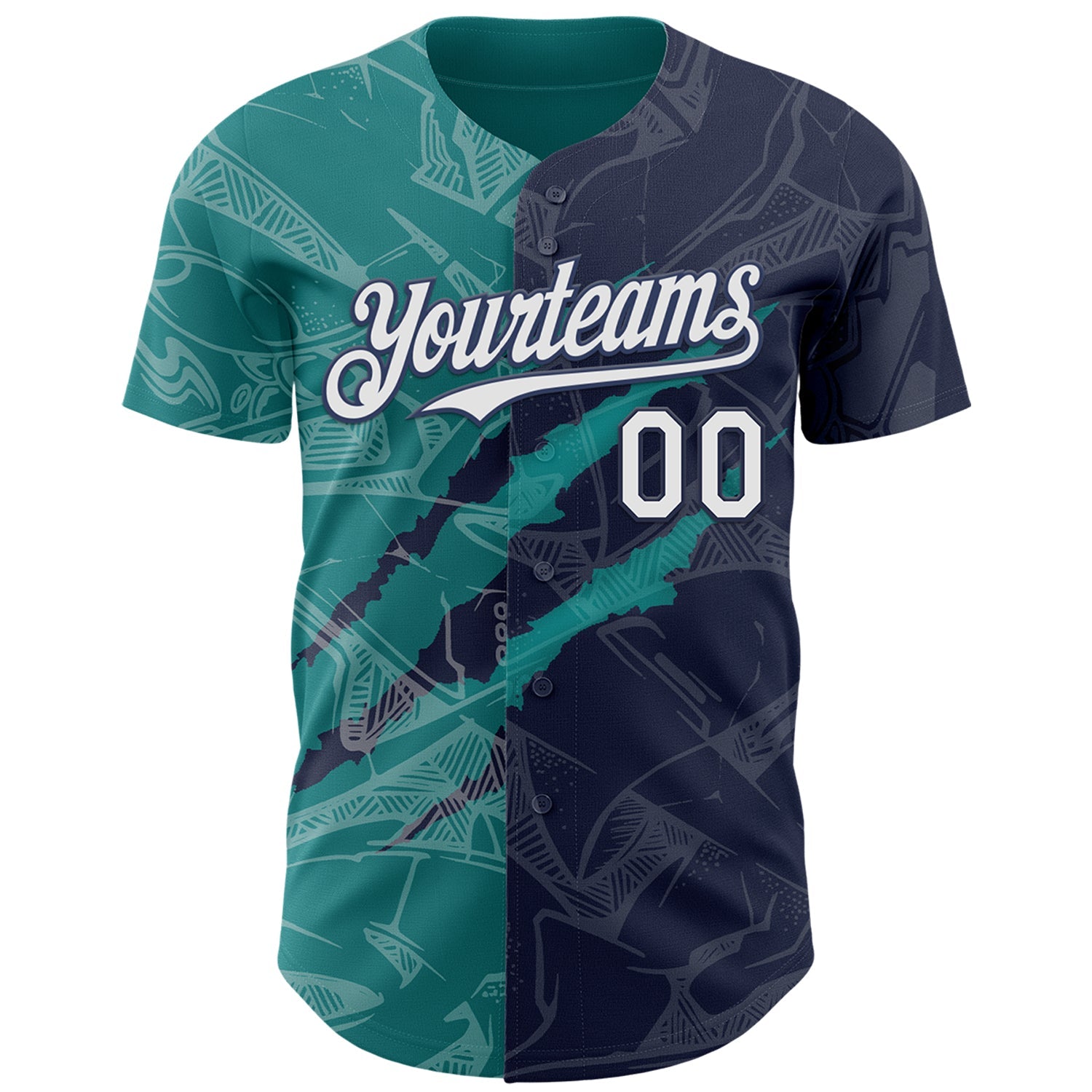Custom Graffiti Pattern White Navy-Teal 3D Scratch Authentic Baseball Jersey view 2