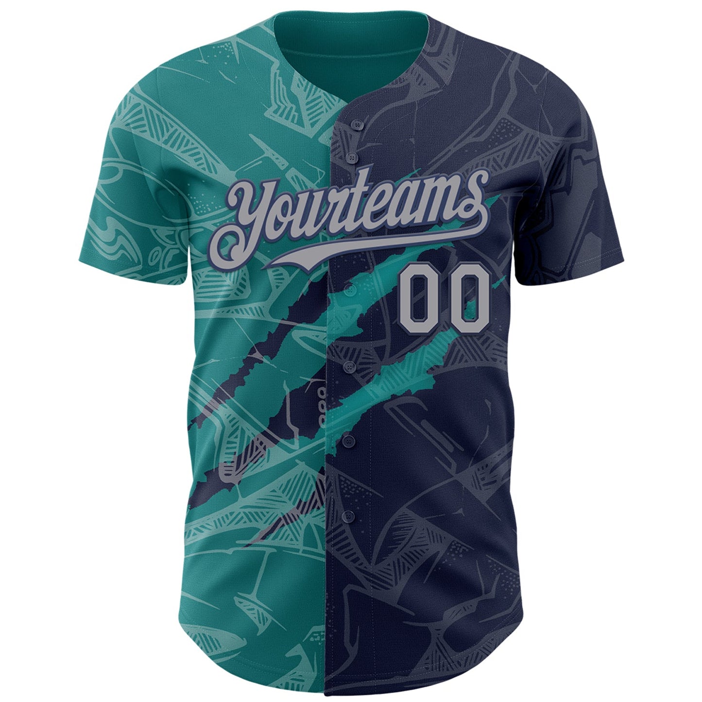 Custom Graffiti Pattern Gray Navy-Teal 3D Scratch Authentic Baseball Jersey view 2