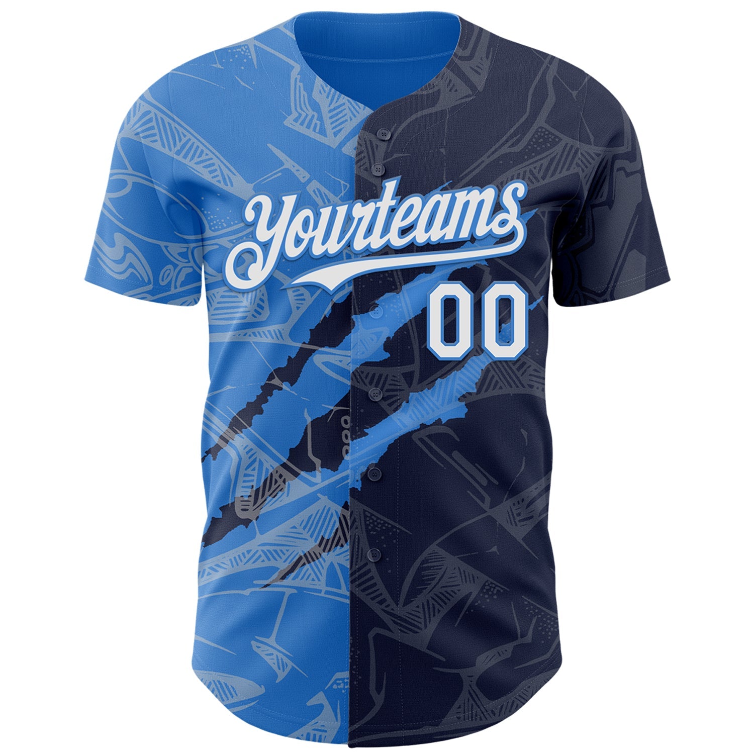 Custom Graffiti Pattern White Navy-Electric Blue 3D Scratch Authentic Baseball Jersey view 2