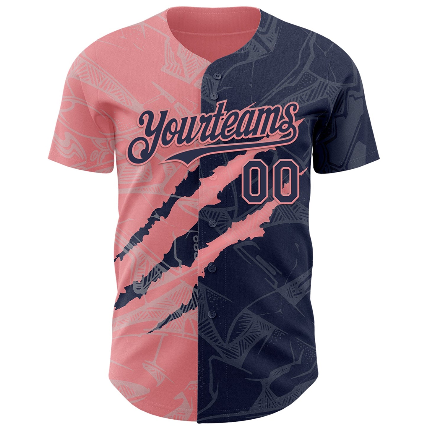 Custom Graffiti Pattern Navy-Medium Pink 3D Scratch Authentic Baseball Jersey view 2