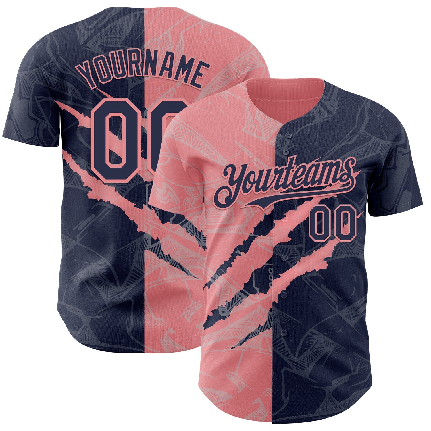Custom Graffiti Pattern Navy-Medium Pink 3D Scratch Authentic Baseball Jersey - Main View