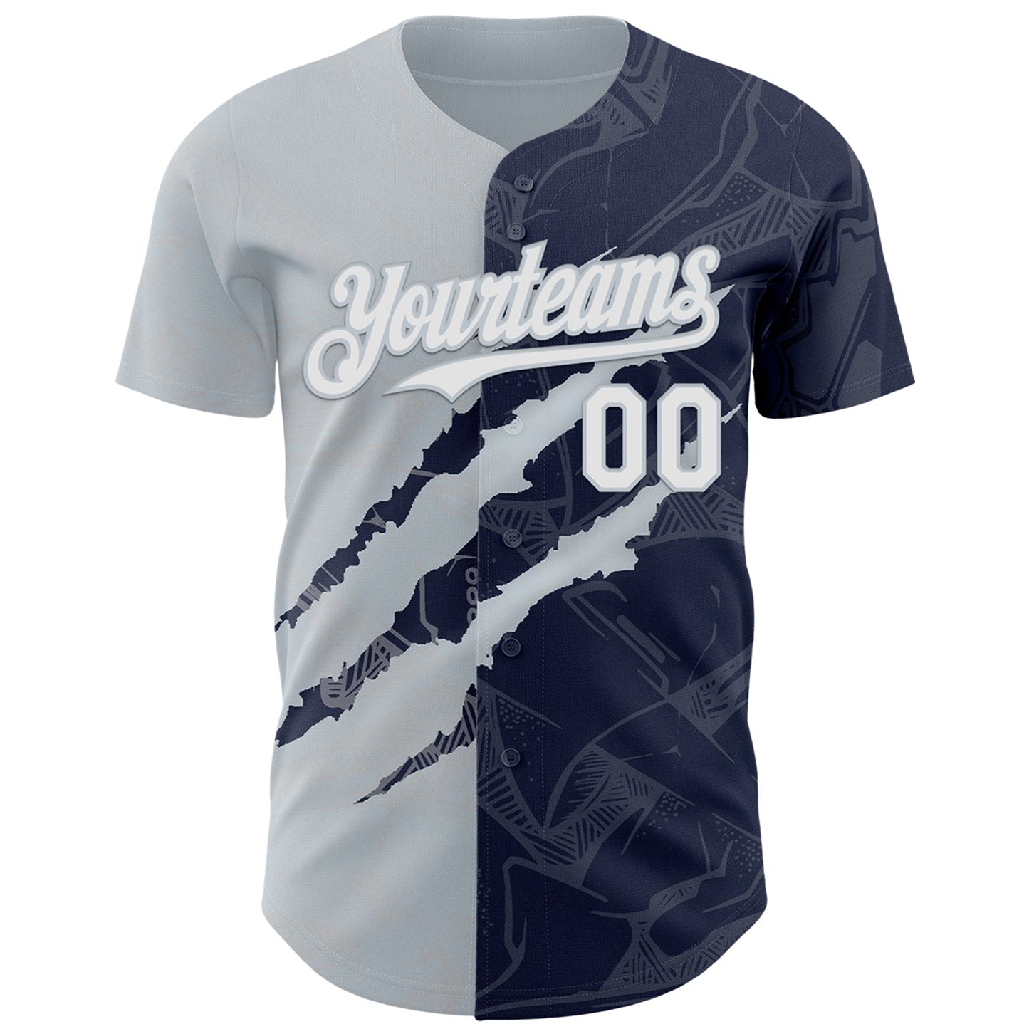 Custom Graffiti Pattern White Navy-Silver 3D Scratch Authentic Baseball Jersey view 2