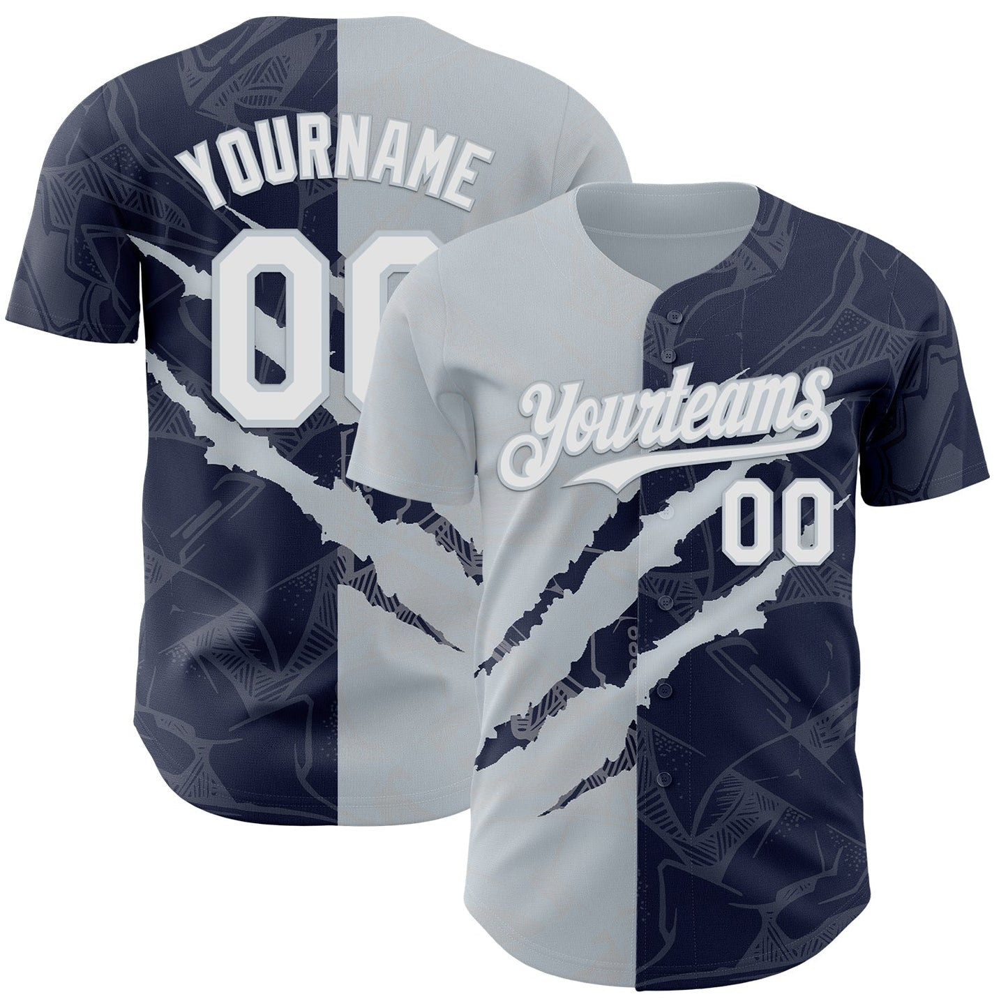Custom Graffiti Pattern White Navy-Silver 3D Scratch Authentic Baseball Jersey - Main View