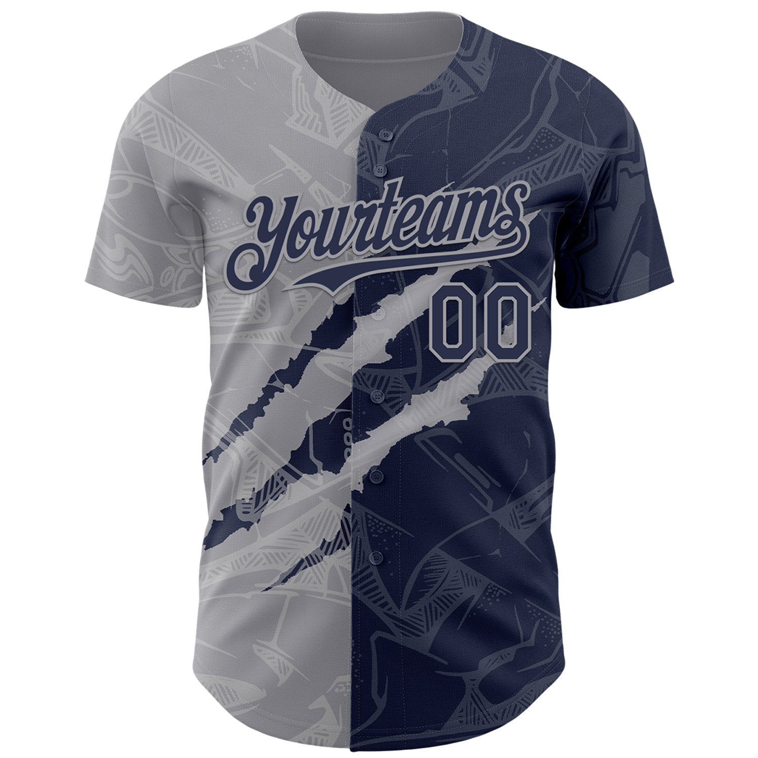 Custom Graffiti Pattern Navy-Gray 3D Scratch Authentic Baseball Jersey view 2
