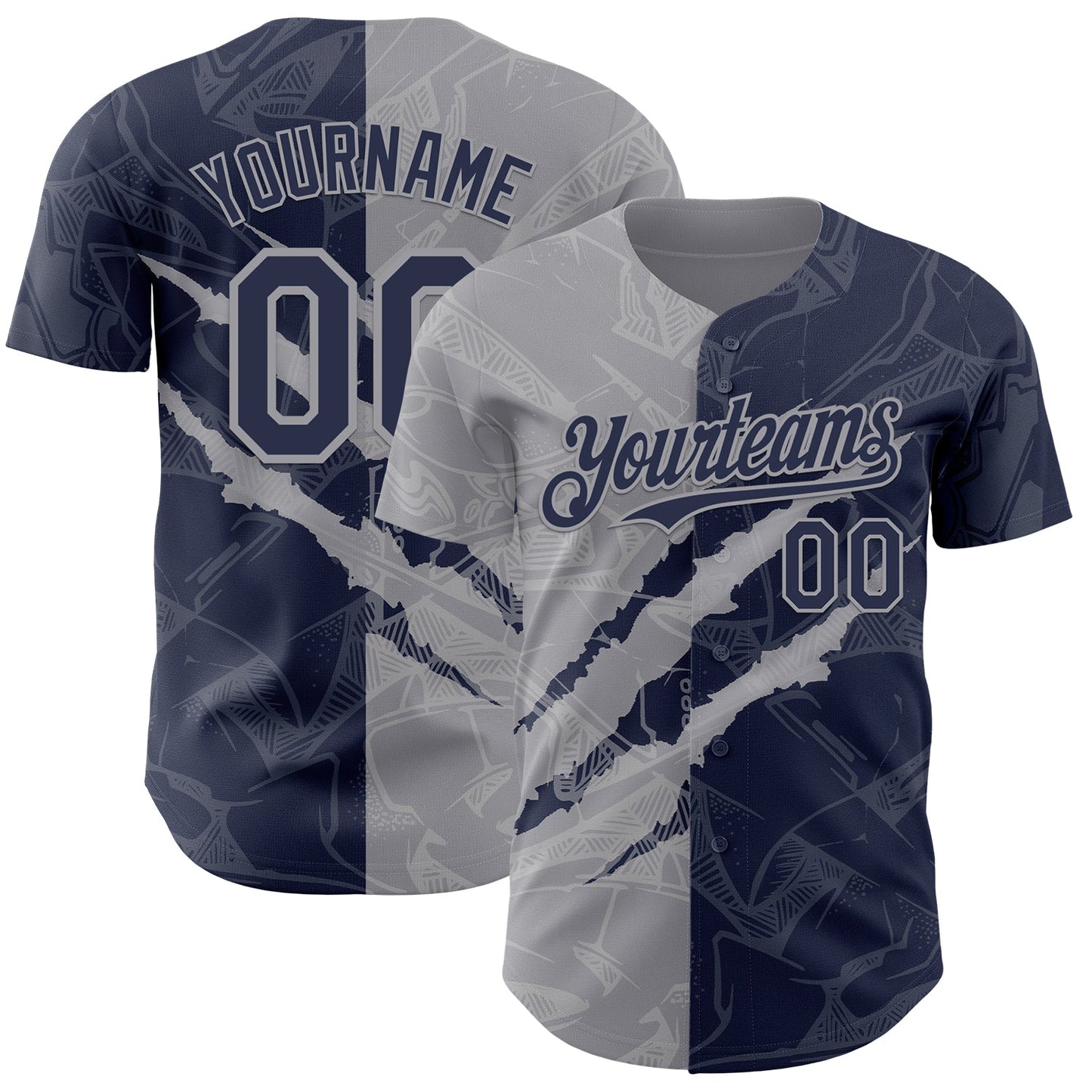 Custom Graffiti Pattern Navy-Gray 3D Scratch Authentic Baseball Jersey - Main View