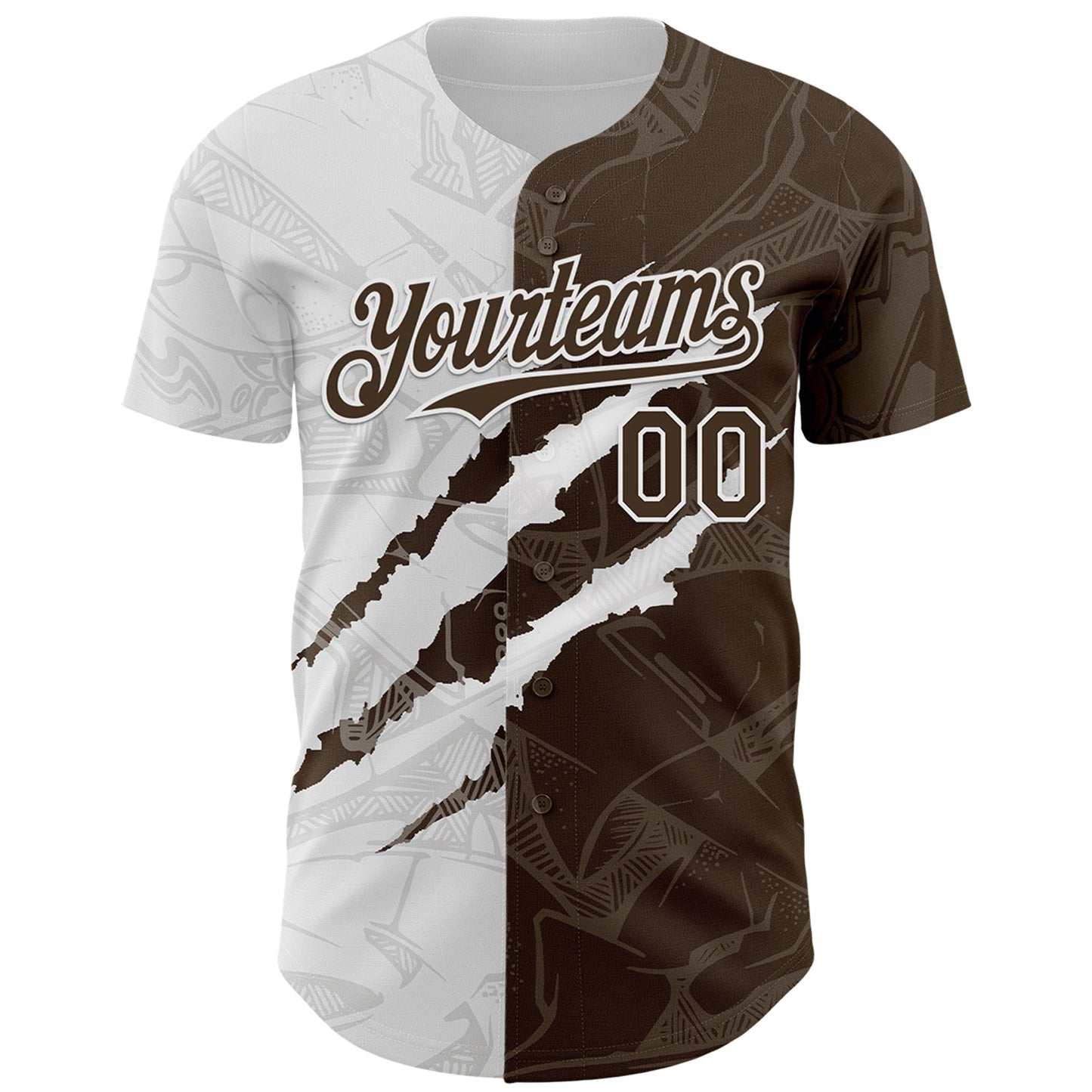 Custom Graffiti Pattern Brown-White 3D Scratch Authentic Baseball Jersey view 2