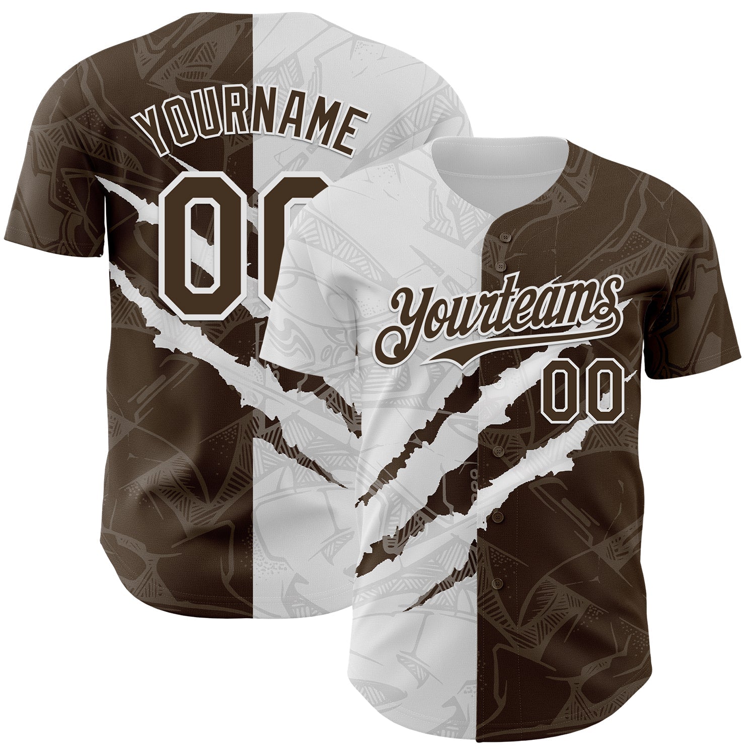Custom Graffiti Pattern Brown-White 3D Scratch Authentic Baseball Jersey - Main View