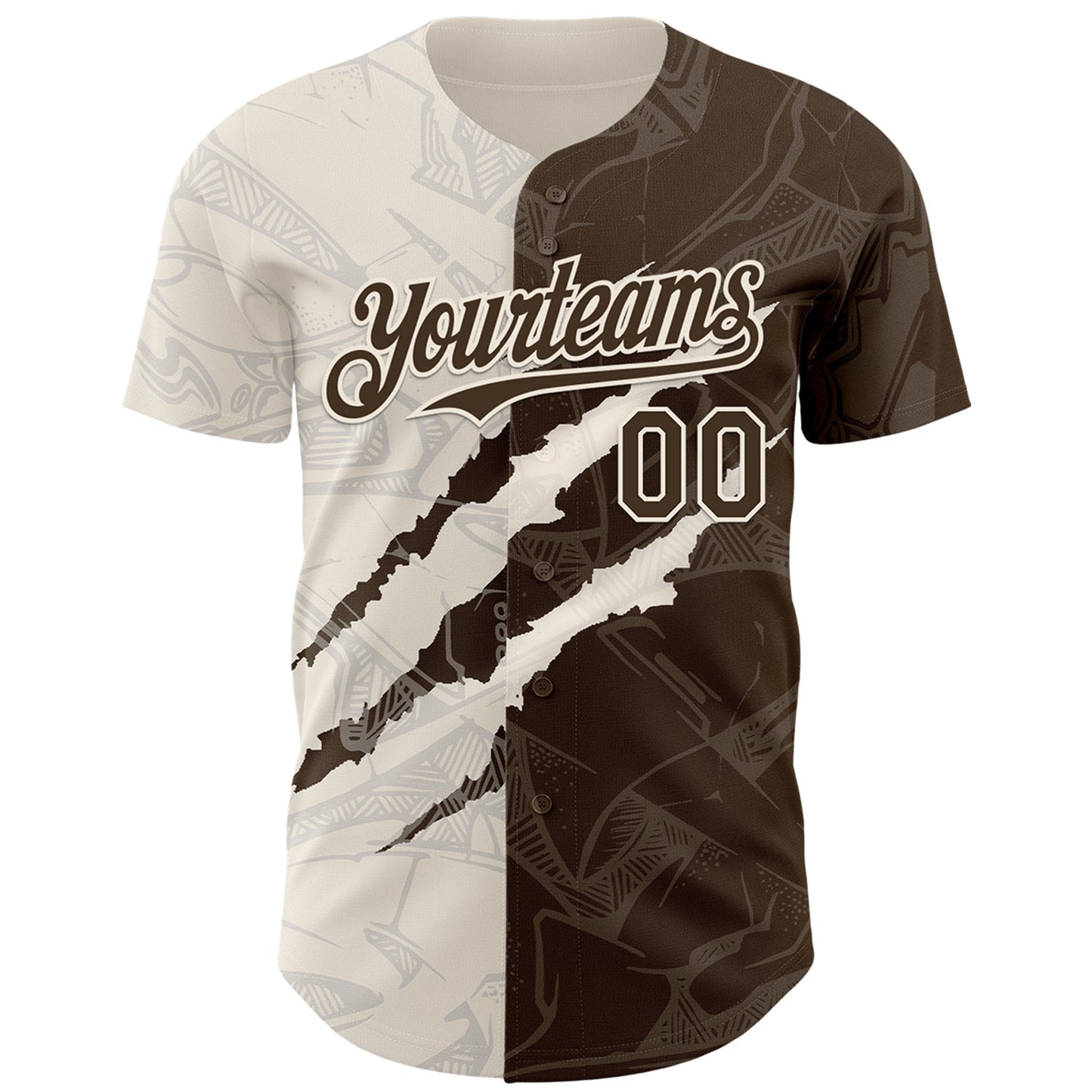 Custom Graffiti Pattern Brown-Cream 3D Scratch Authentic Baseball Jersey view 2