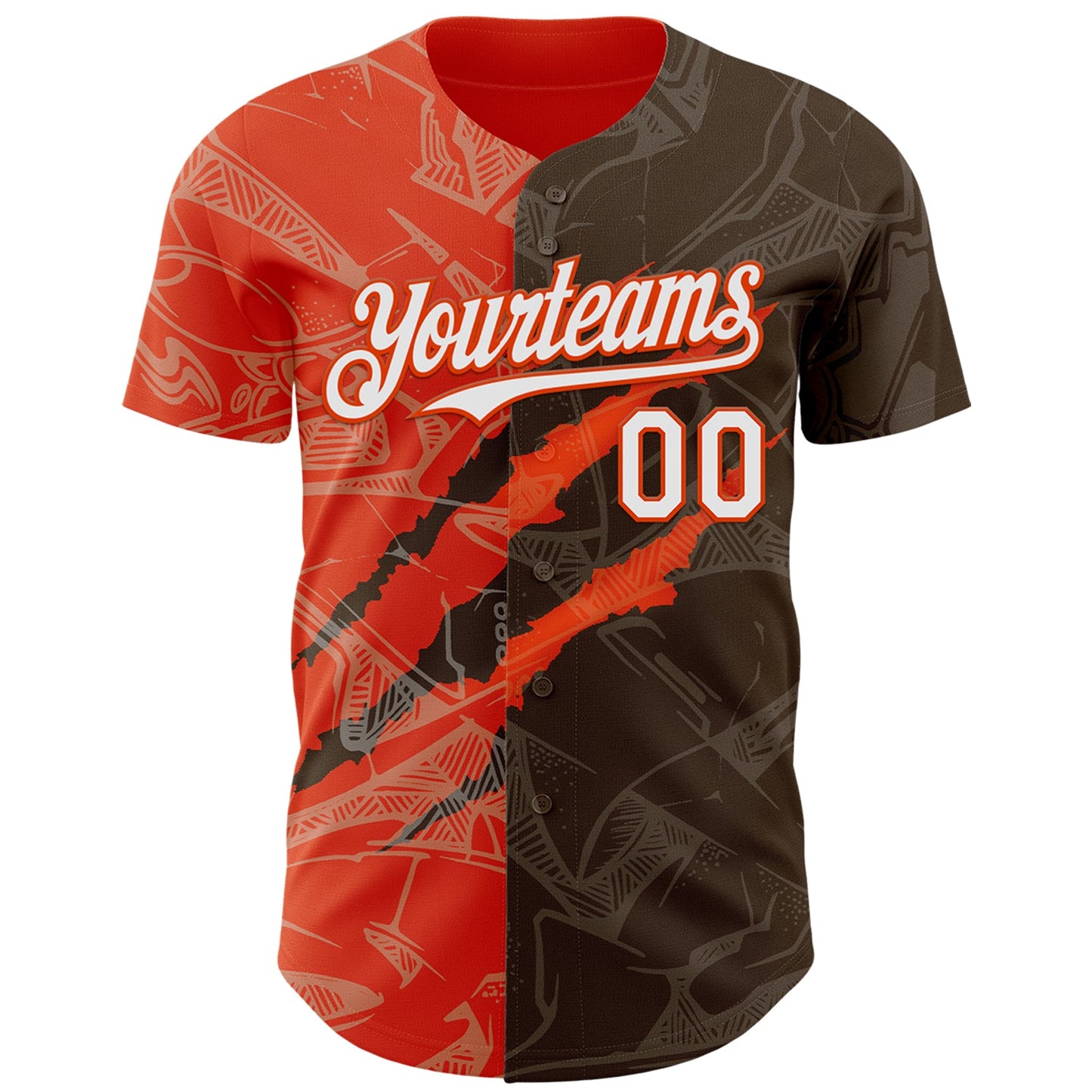 Custom Graffiti Pattern White Brown-Orange 3D Scratch Authentic Baseball Jersey view 2