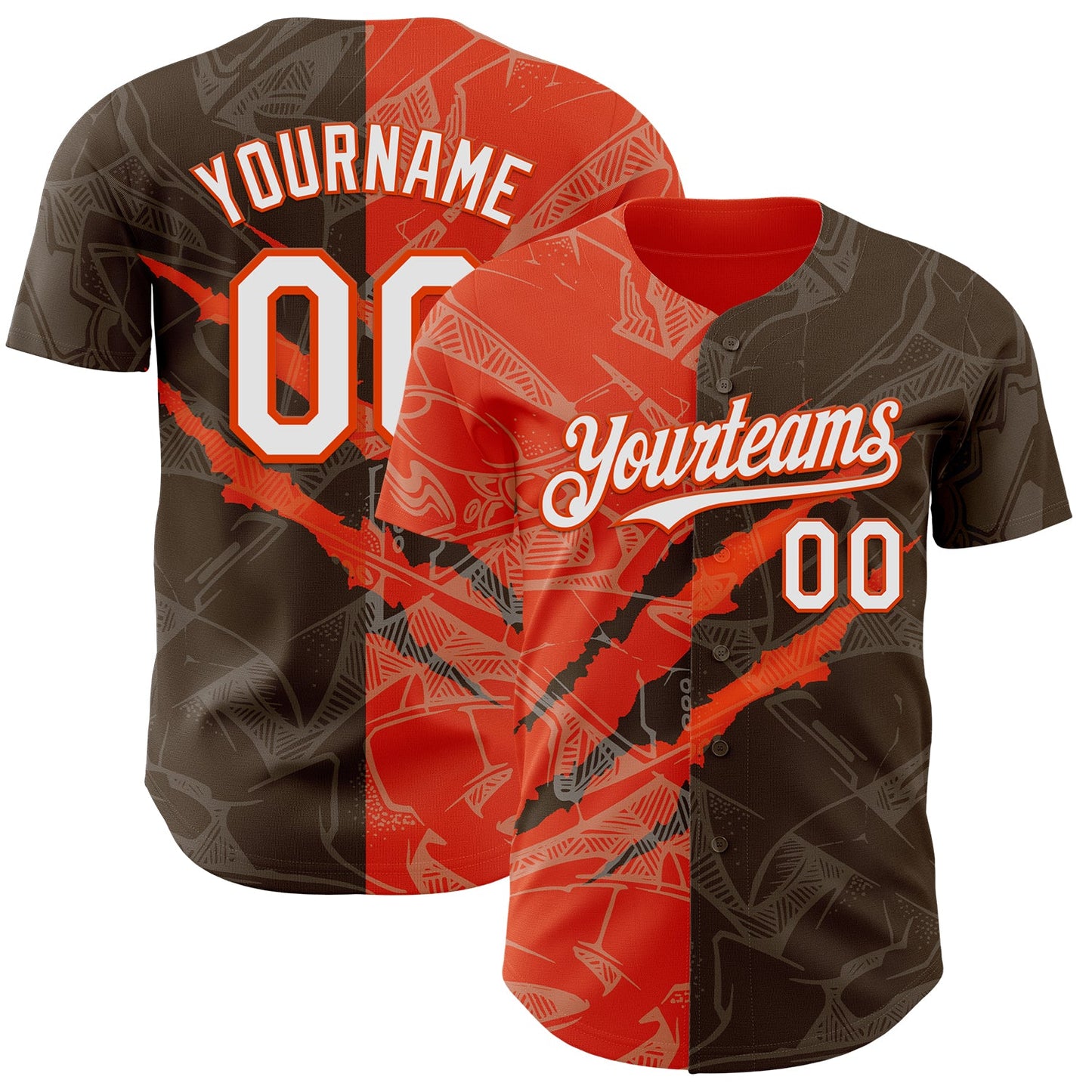 Custom Graffiti Pattern White Brown-Orange 3D Scratch Authentic Baseball Jersey - Main View