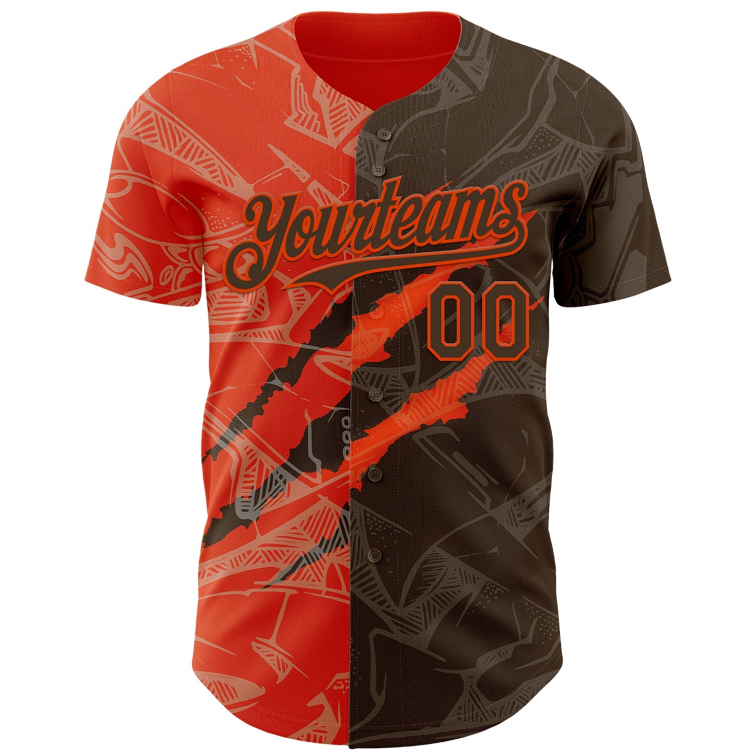 Custom Graffiti Pattern Brown-Orange 3D Scratch Authentic Baseball Jersey view 2