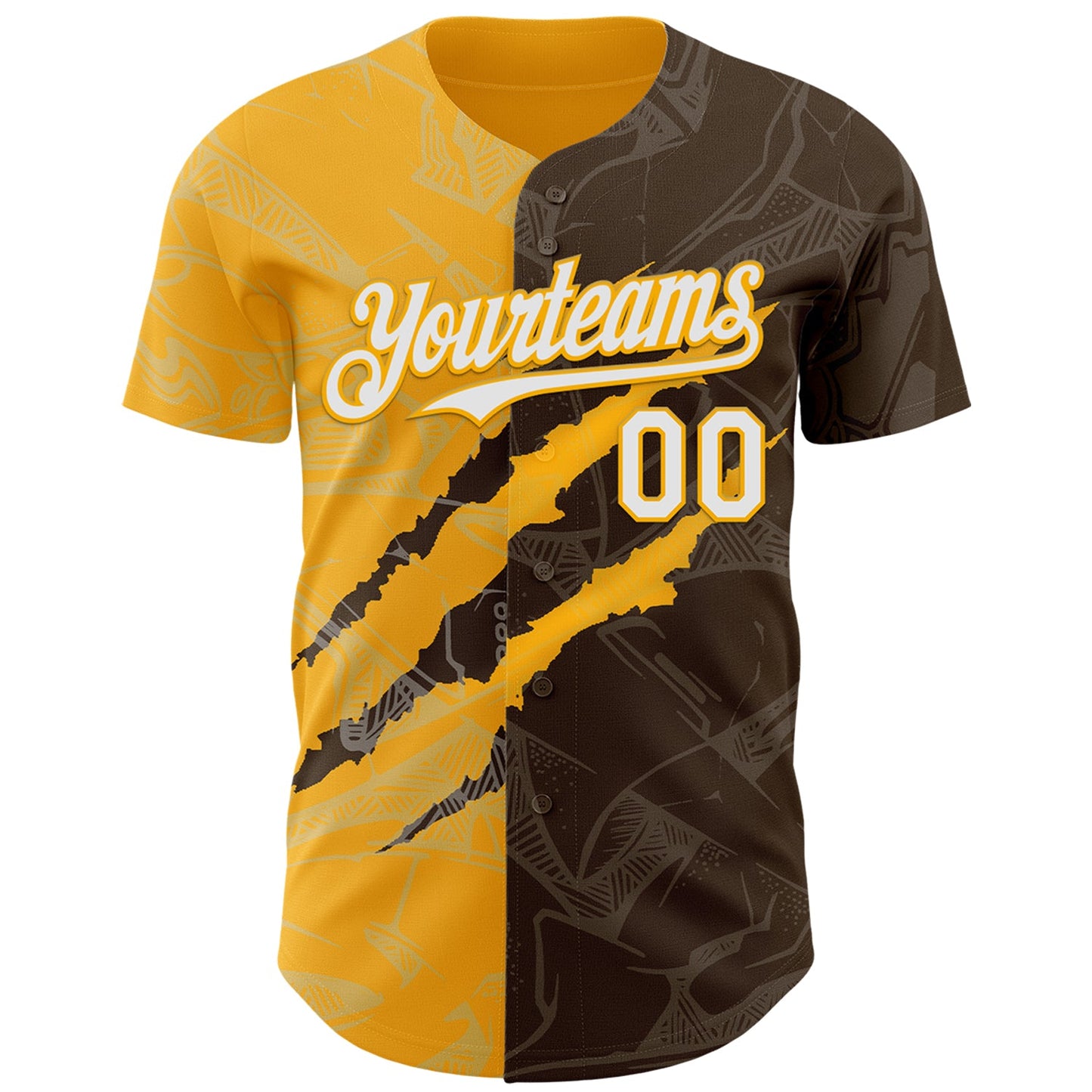 Custom Graffiti Pattern White Brown-Gold 3D Scratch Authentic Baseball Jersey view 2