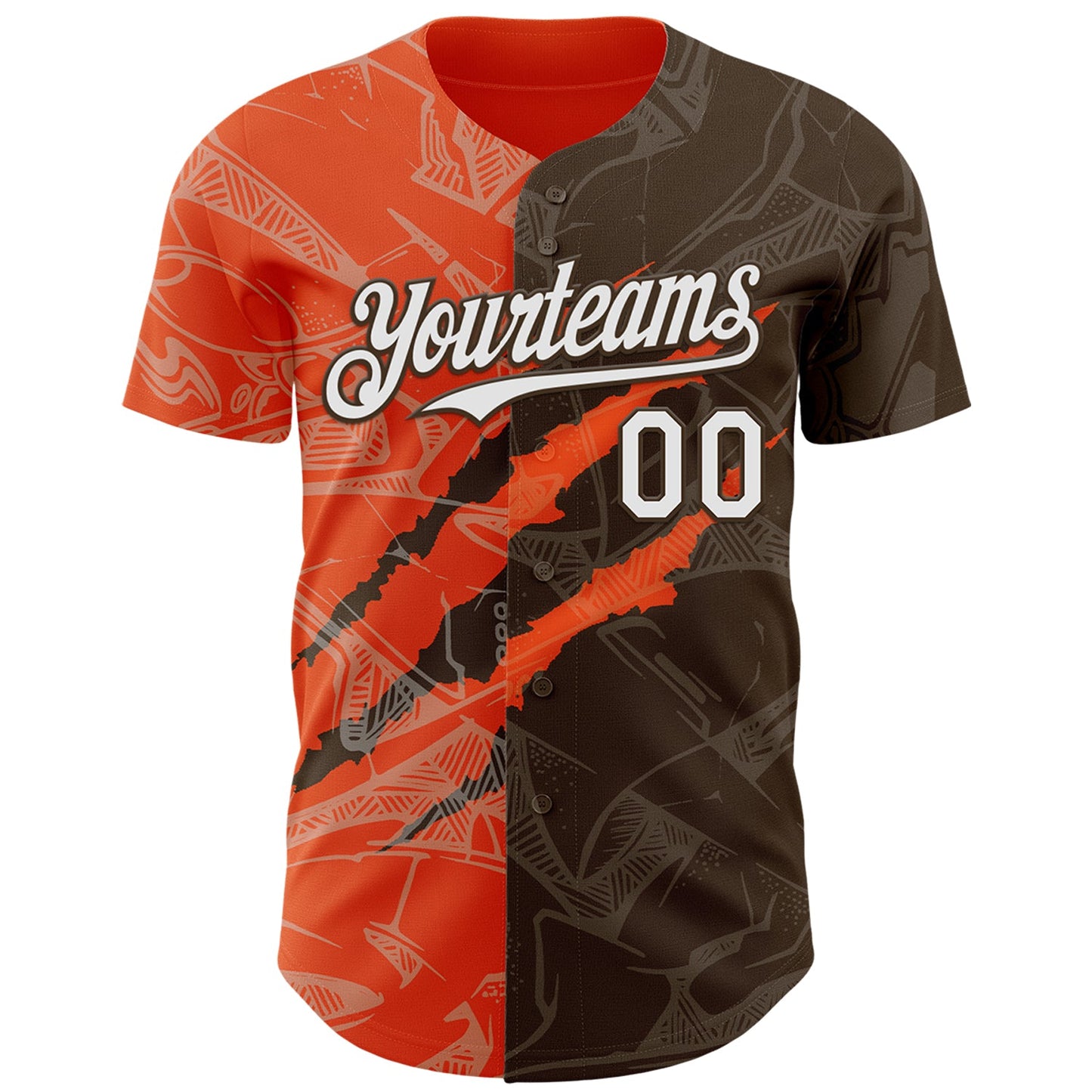 Custom Graffiti Pattern White Brown-Orange 3D Scratch Authentic Baseball Jersey view 2