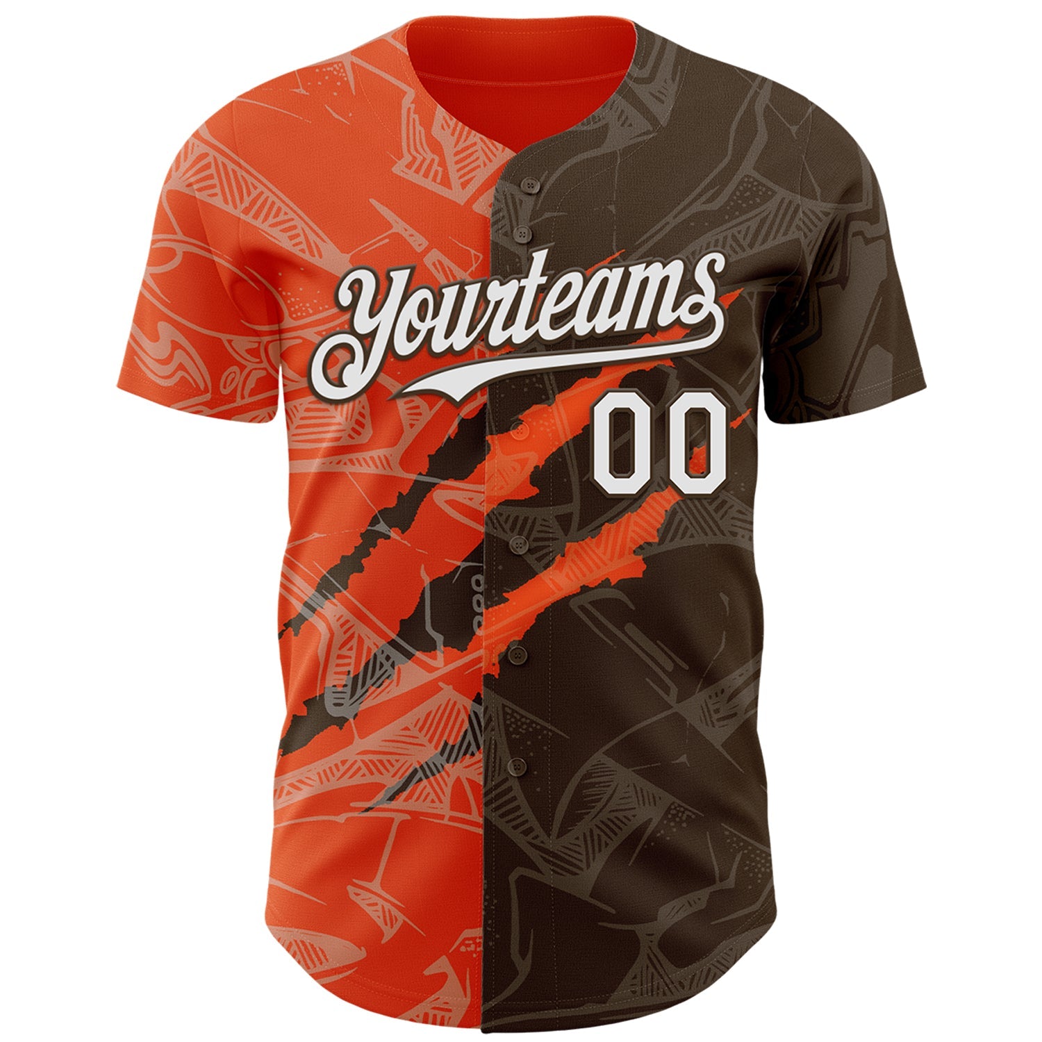 Custom Graffiti Pattern White Brown-Orange 3D Scratch Authentic Baseball Jersey view 2