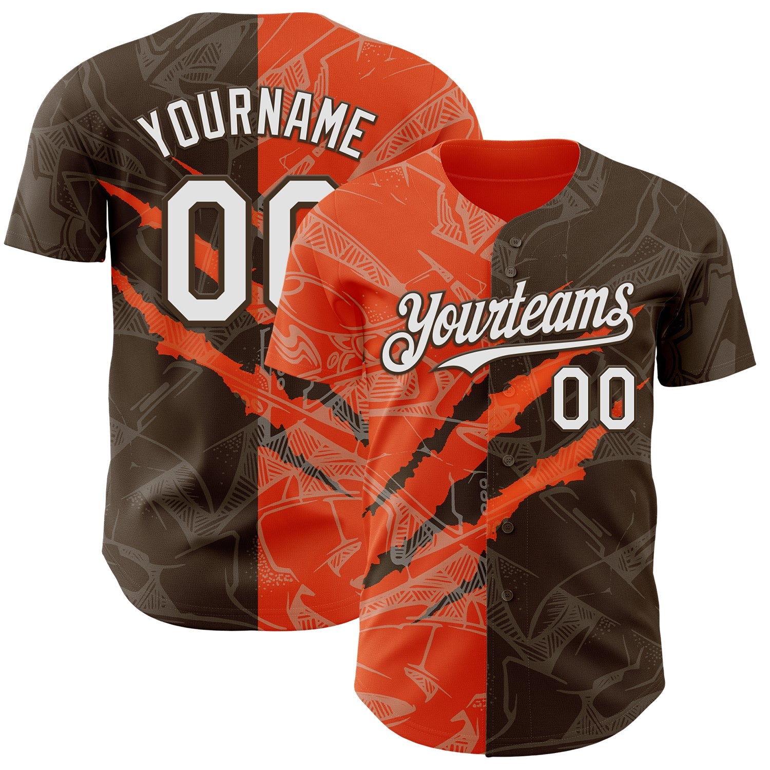 Custom Graffiti Pattern White Brown-Orange 3D Scratch Authentic Baseball Jersey - Main View