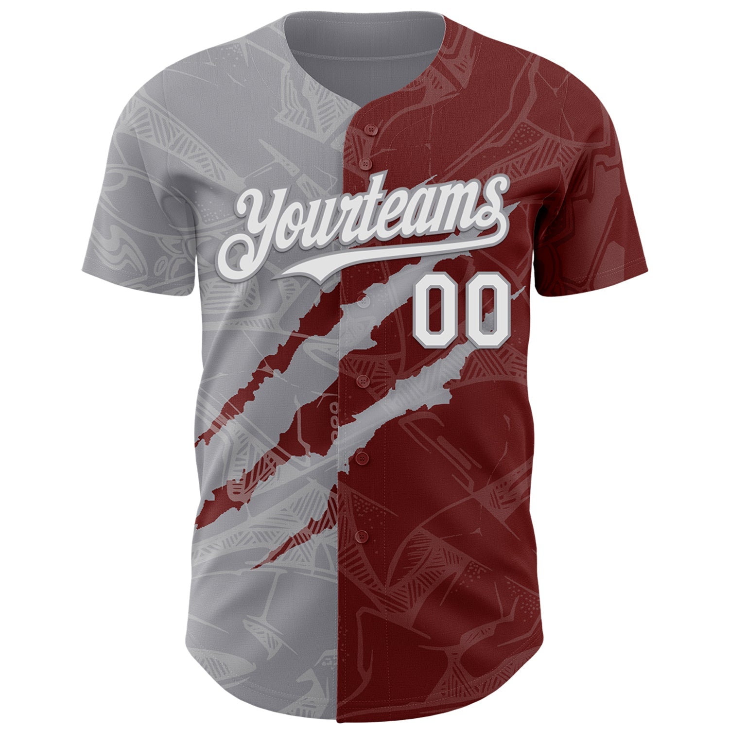 Custom Graffiti Pattern White Burgundy-Gray 3D Scratch Authentic Baseball Jersey view 2