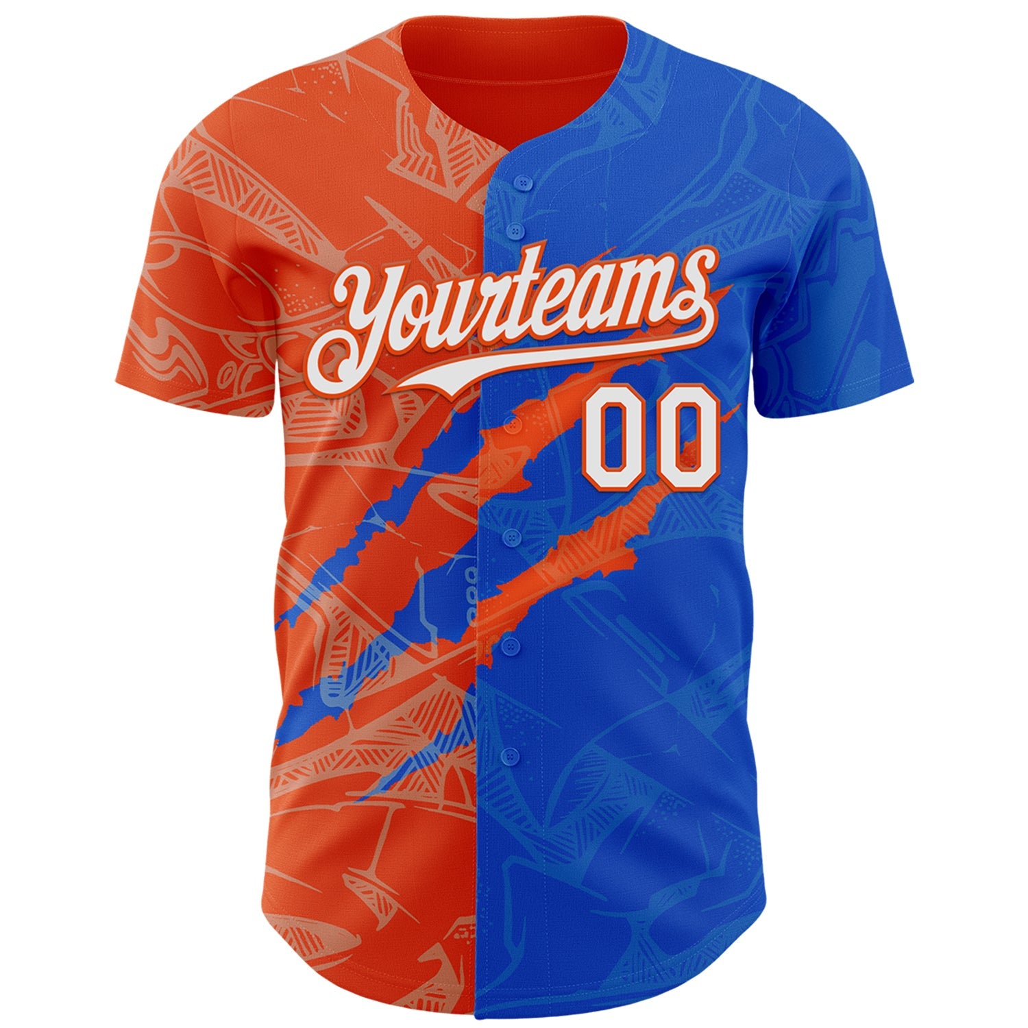 Custom Graffiti Pattern White Thunder Blue-Orange 3D Scratch Authentic Baseball Jersey view 2