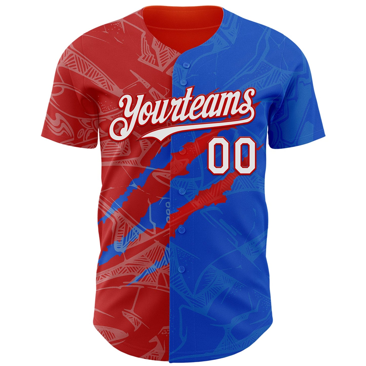 Custom Graffiti Pattern White Thunder Blue-Red 3D Scratch Authentic Baseball Jersey view 2