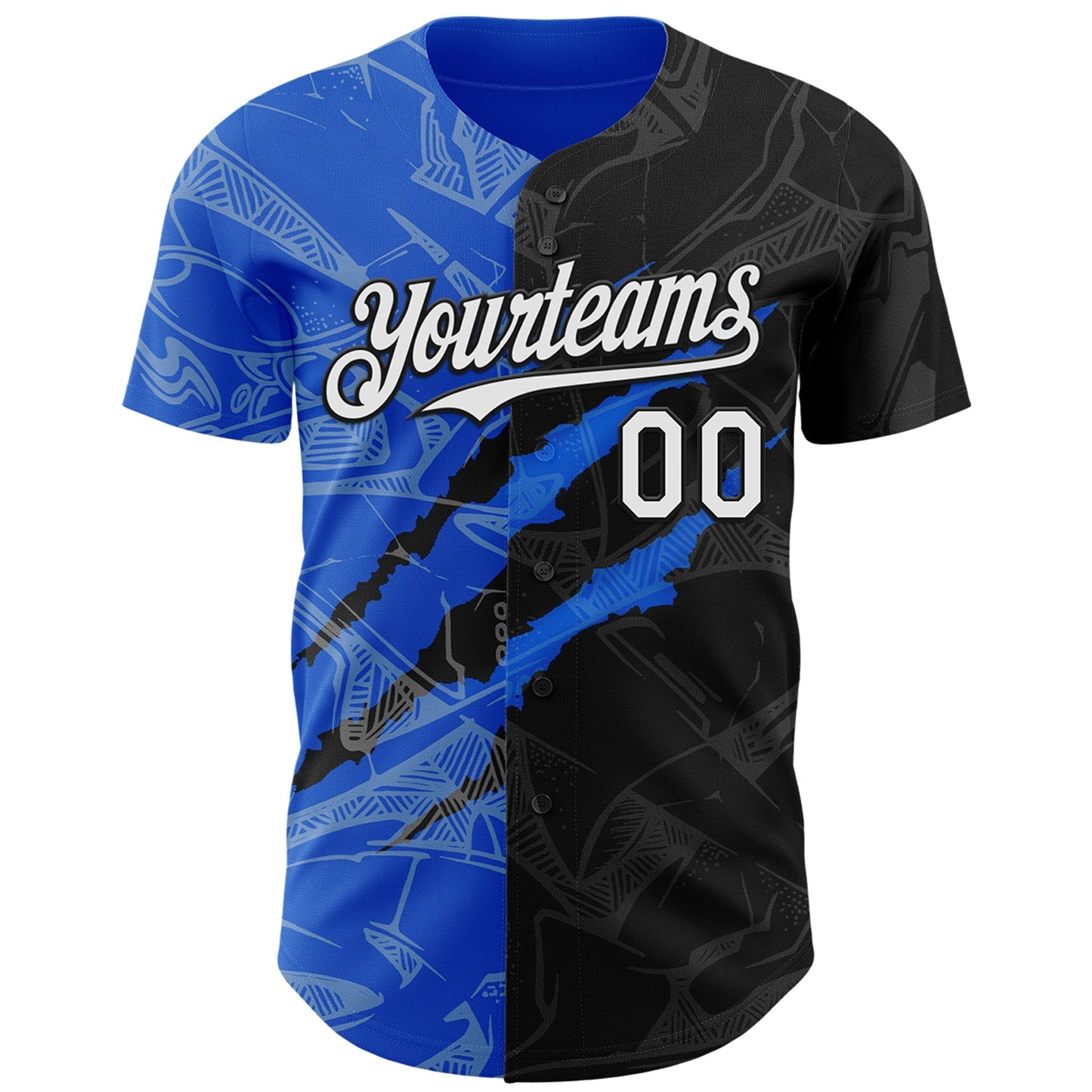 Custom Graffiti Pattern White Black-Thunder Blue 3D Scratch Authentic Baseball Jersey view 2